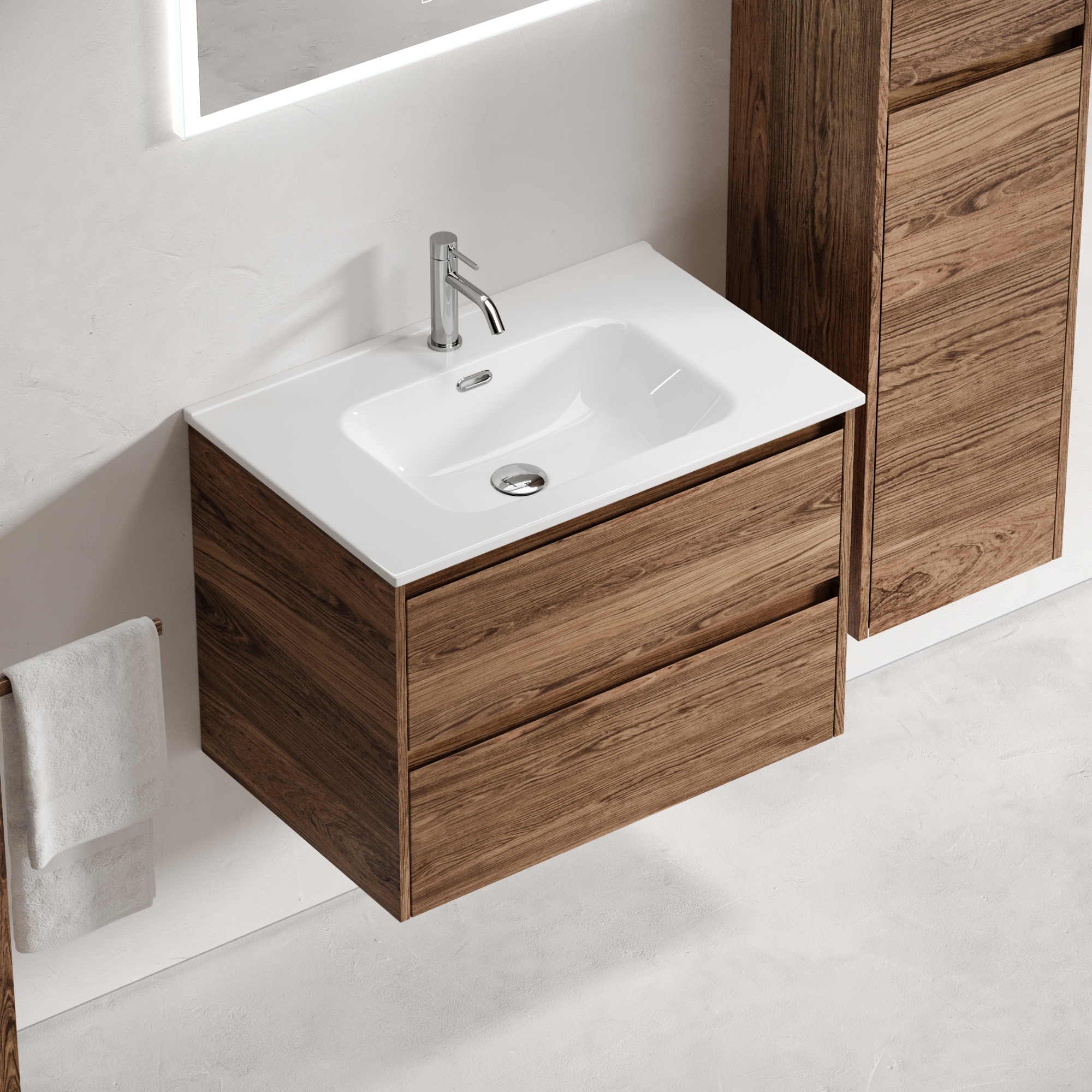 Тумба подвесная sancos libra 690х450х500, c двумя ящиками оснащенными доводчиками, дуб чарльстон, арт. lb70ech