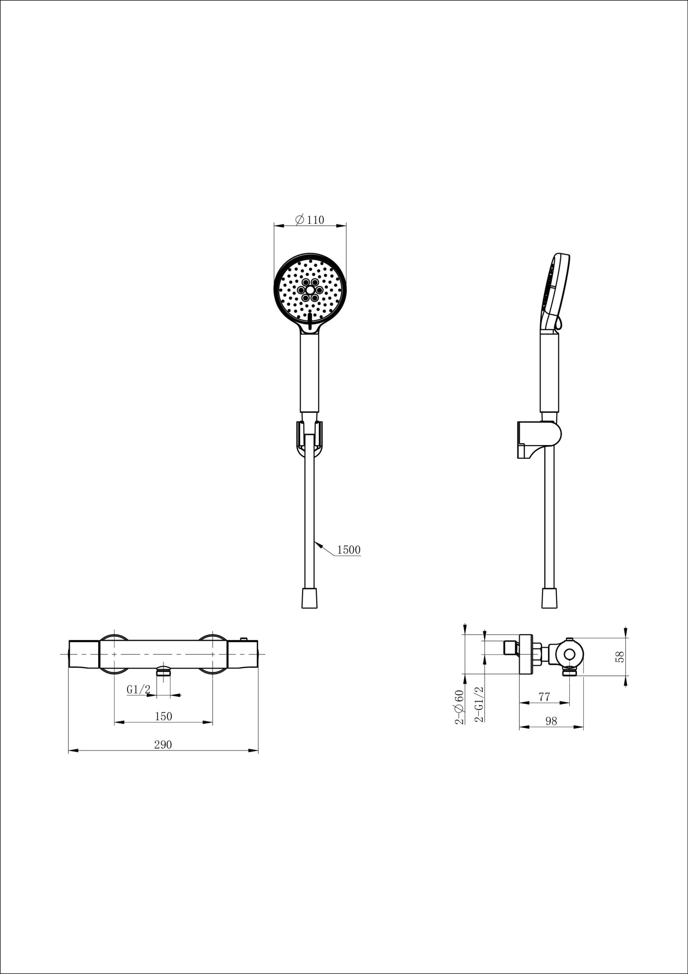 Смеситель для душа с термостатом wonzon & woghand inn 6, черный матовый  (ww-b2029-a-mb)