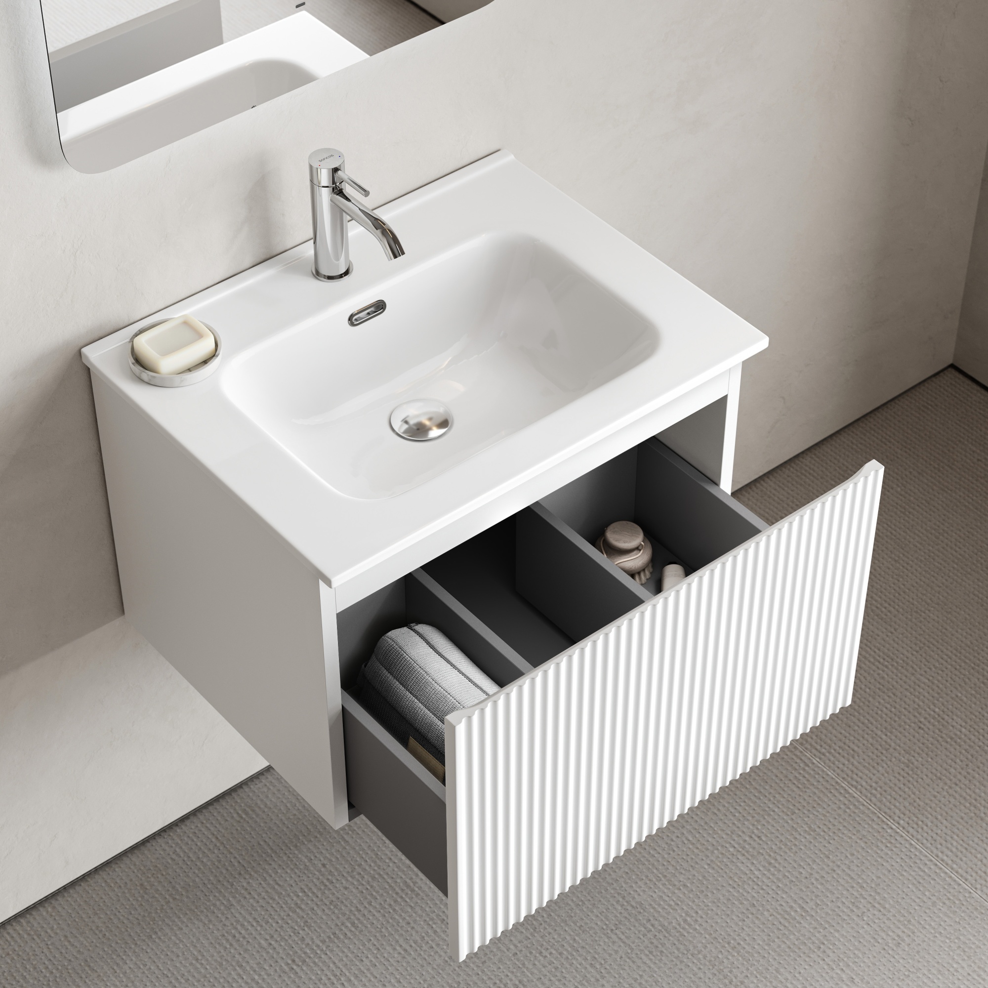 Тумба подвесная SANCOS Snob R 1.0 590х445х406, c одним ящиком оснащенным доводчиками, Bianco , арт. SNR1.060W