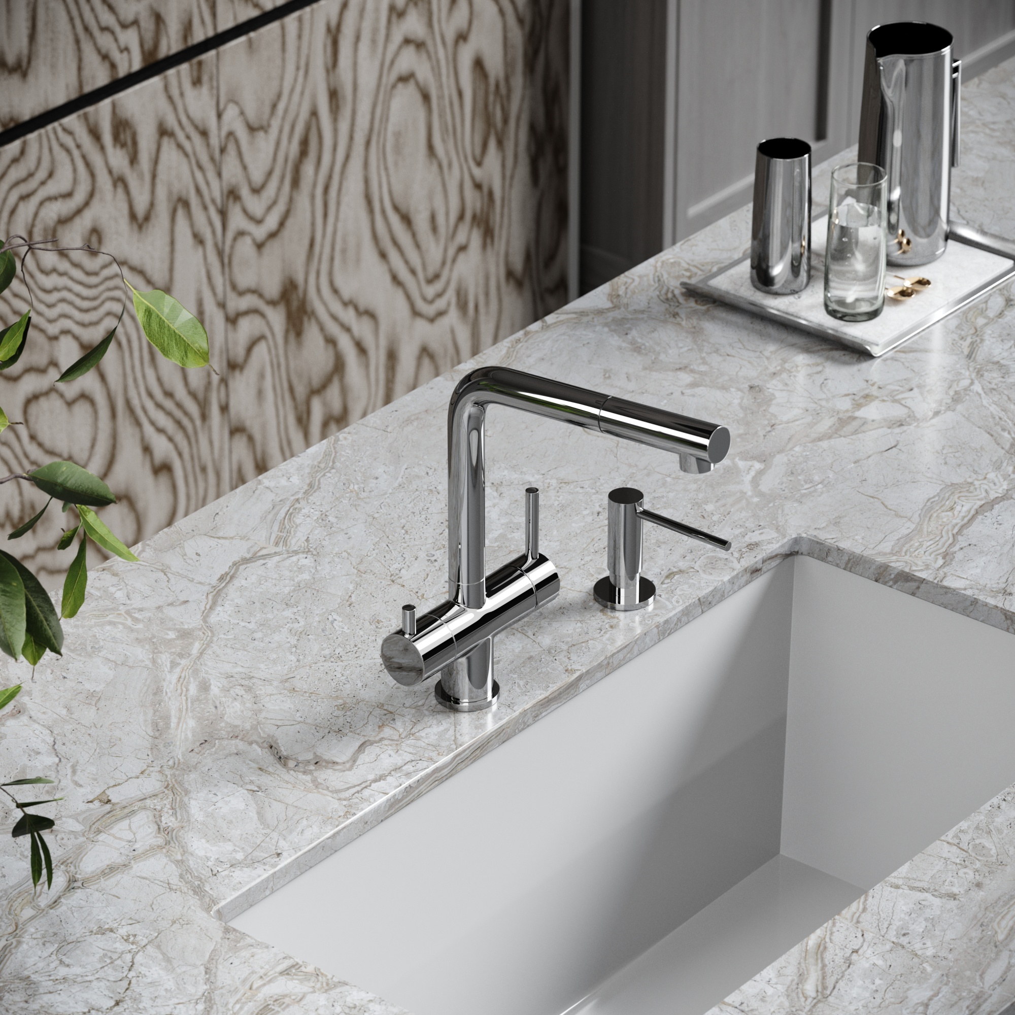 Смеситель для кухни SANCOS Spin с поворотным и вытяжным изливом, c краном для фильтрованной воды, цвет хром, арт. SC4015CH