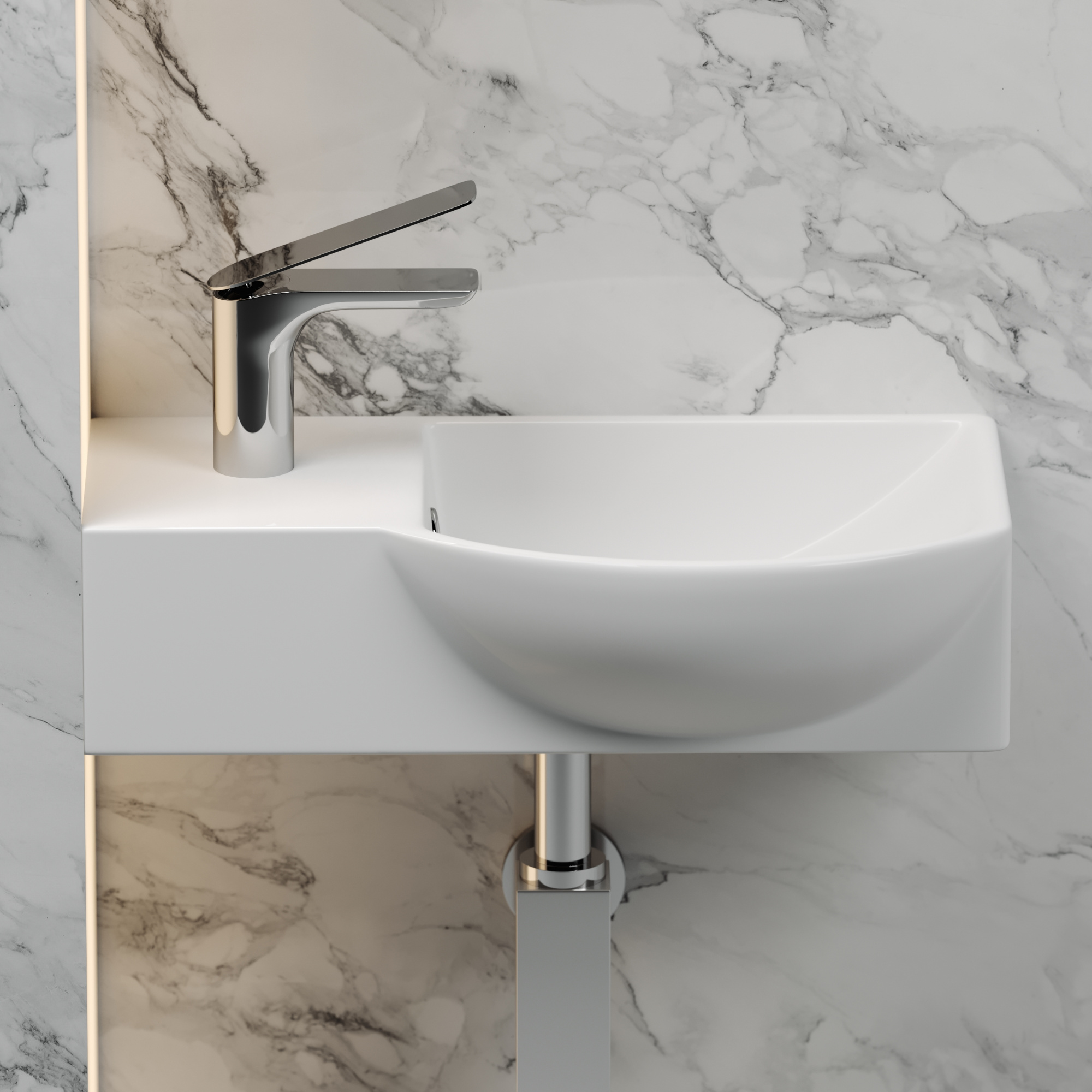 Умывальник подвесной прямоугольный  с крепежом (чаша справа, отверстие под смеситель слева) element 400x220x120мм