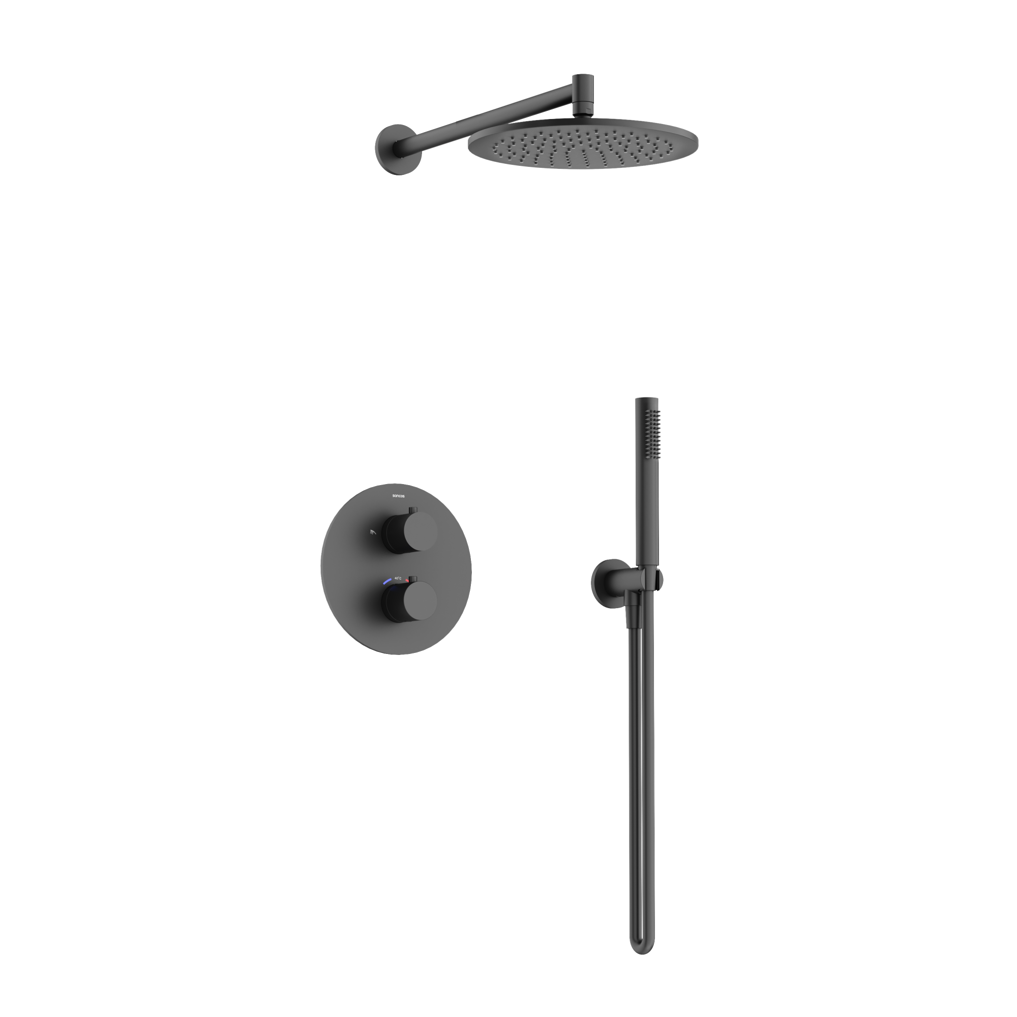 Душевой комплект с термостатом sancos etna, с внутренней частью, черный матовый, арт. sc9010mb Душевой комплект с термостатом sancos etna, с внутренней частью, черный матовый, арт. sc9010mb