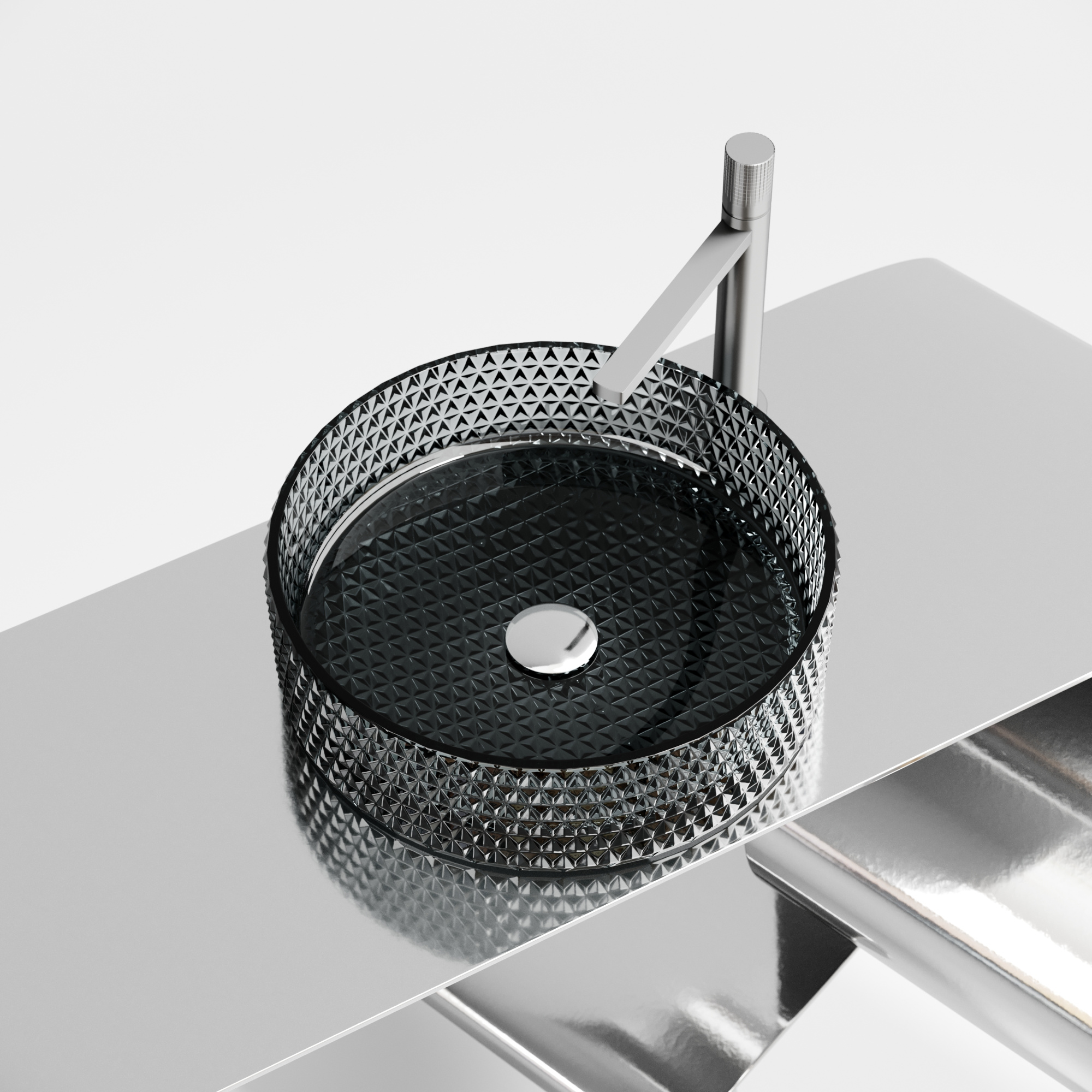 Умывальник чаша накладная круглая (цвет черный) cristal 360x360x112мм