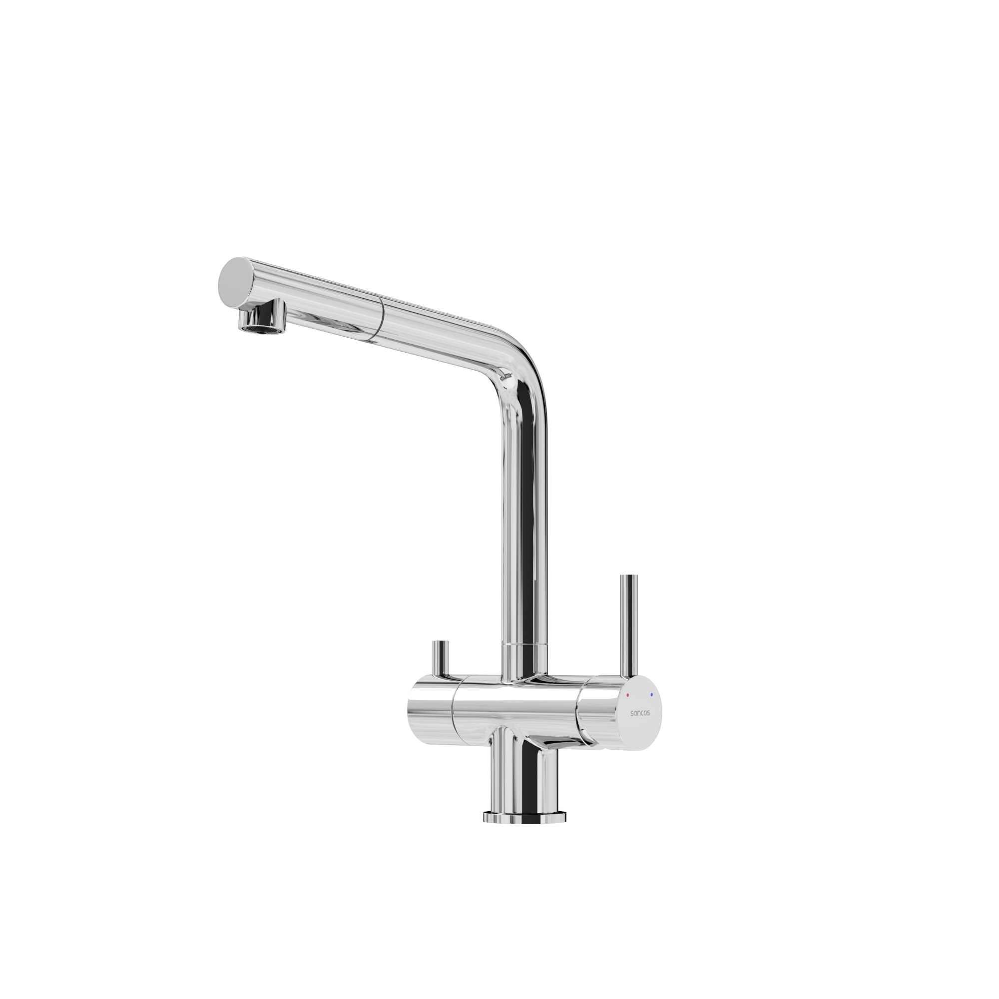 Смеситель для кухни SANCOS Spin с поворотным и вытяжным изливом, c краном для фильтрованной воды, цвет хром, арт. SC4015CH