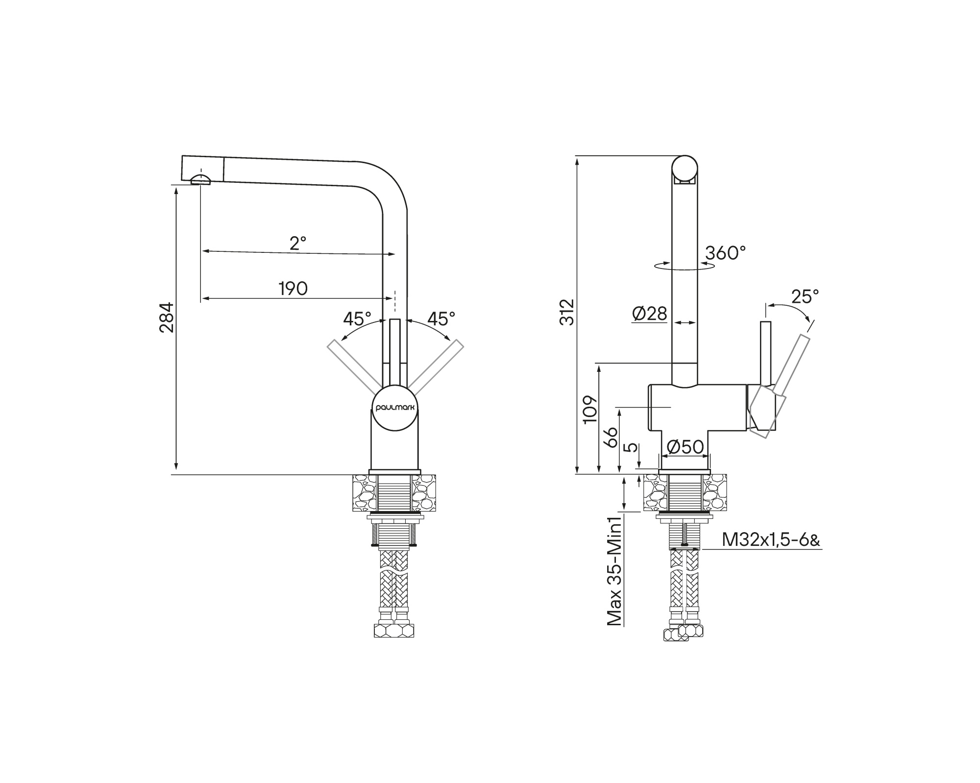 Смеситель для кухни spring, вороненая сталь, sp212067-gm, paulmark