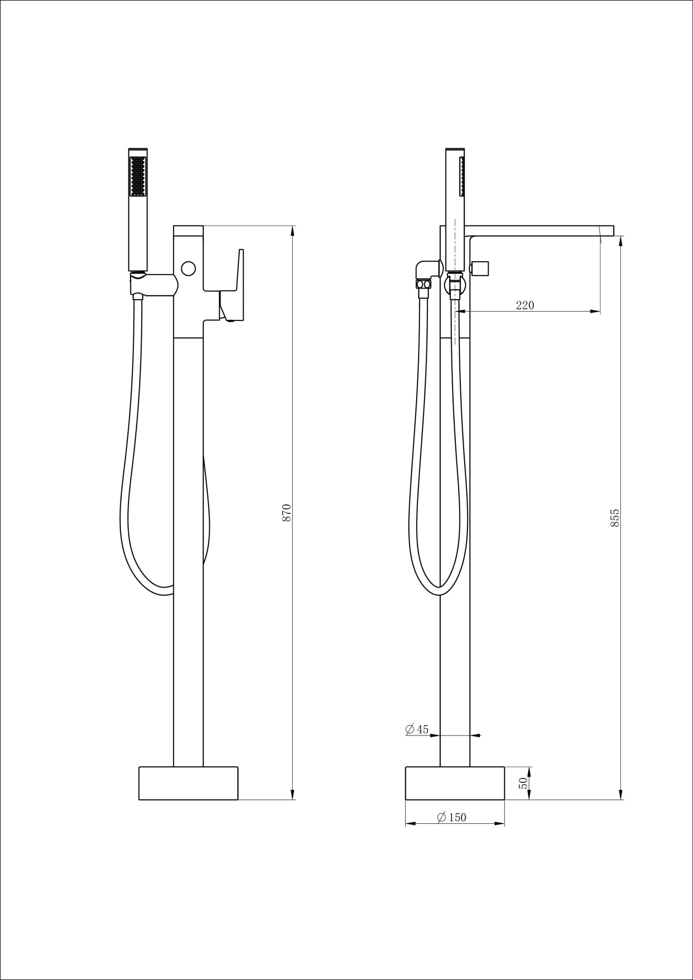 Смеситель для ванны напольного монтажа wonzon & woghand stick, хром (ww-88649901-cr)