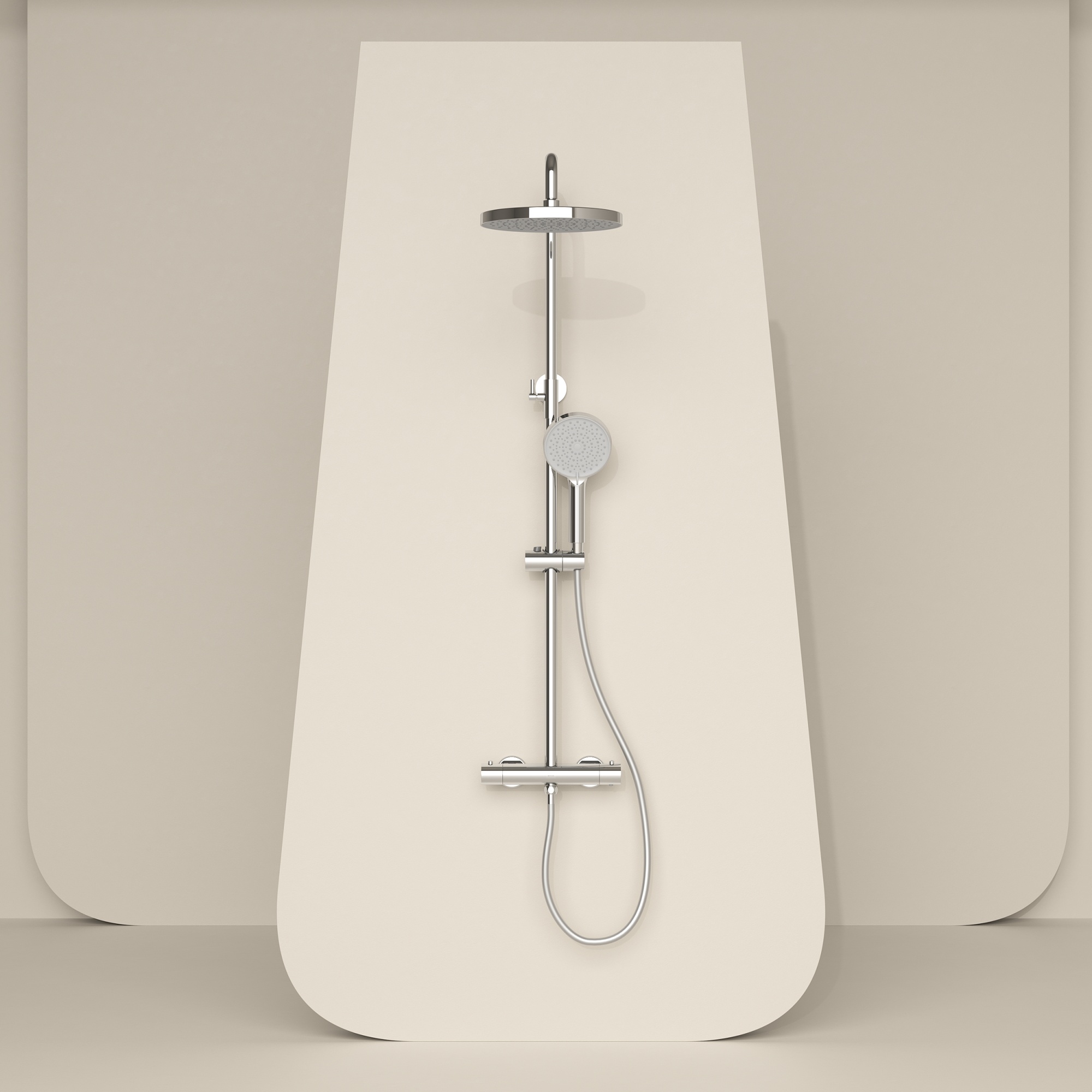 Душевая стойка Sancos Teo c термостатом, с регулировкой по высоте, цвет хром, арт. SC11001CH
