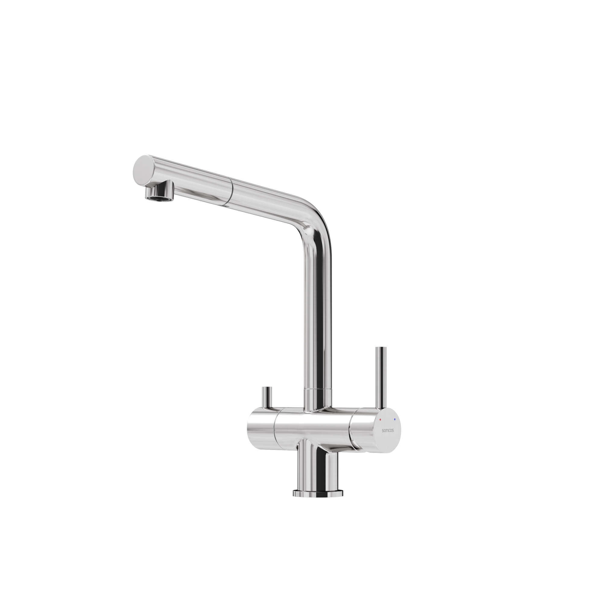 Смеситель для кухни SANCOS Spin с поворотным и вытяжным изливом, c краном для фильтрованной воды, цвет брашированный никель, арт. SC4015BN