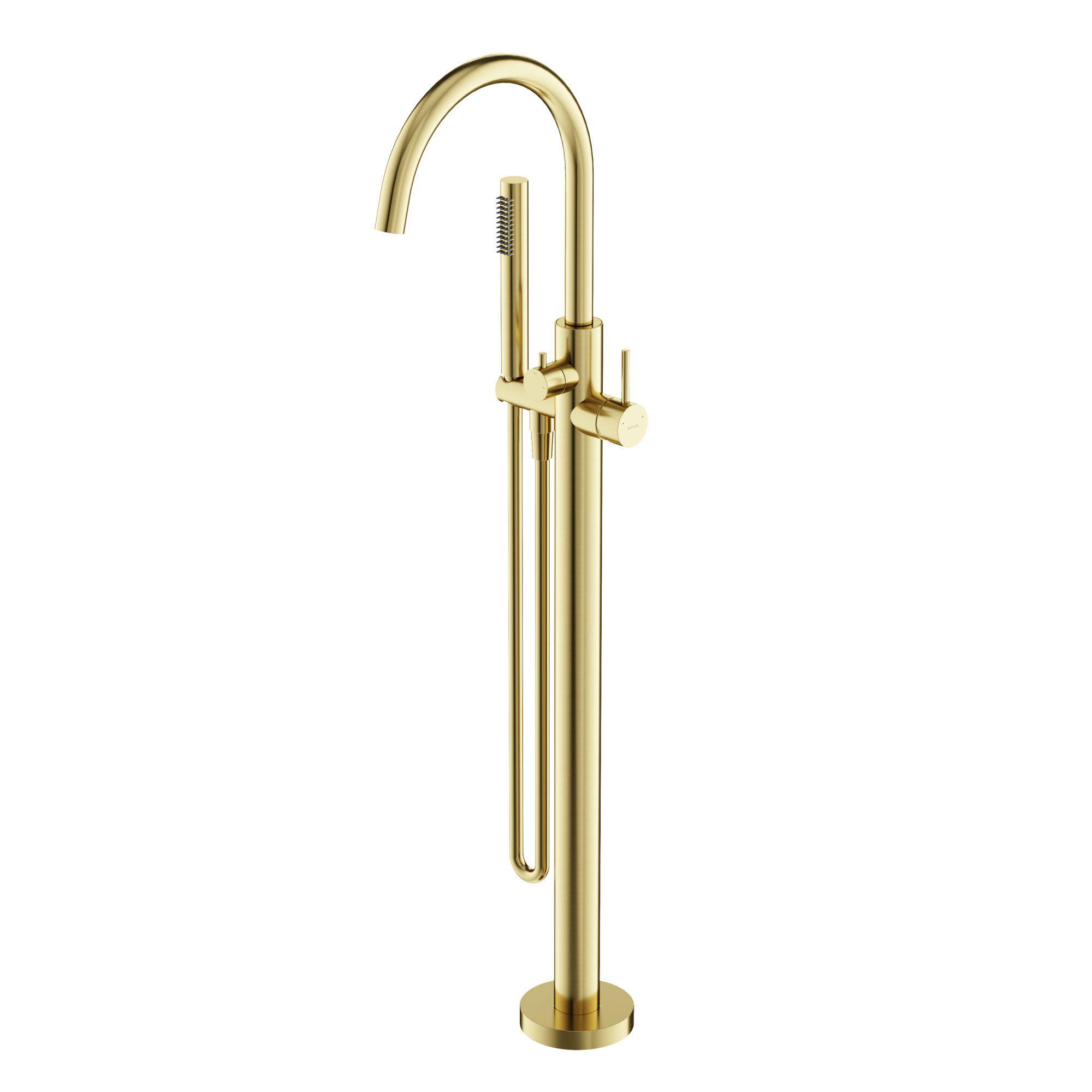 Смеситель для ванны напольный sancos etna, брашированное золото, pvd покрытие, арт. sc9009bg