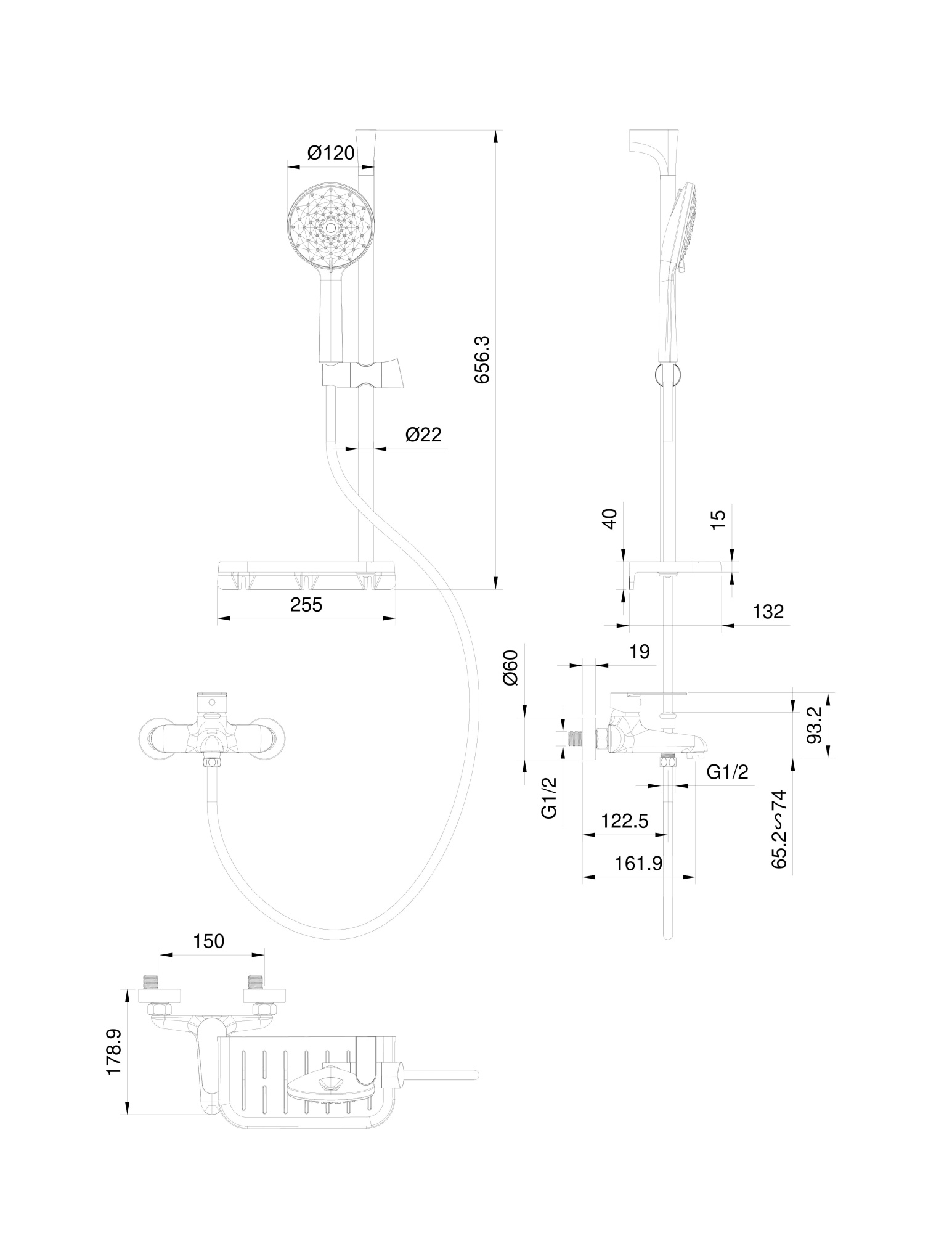 Смеситель для ванны с душевым гарнитуром wonzon & woghand alfa, белый матовый (ww-ae3201-mw)