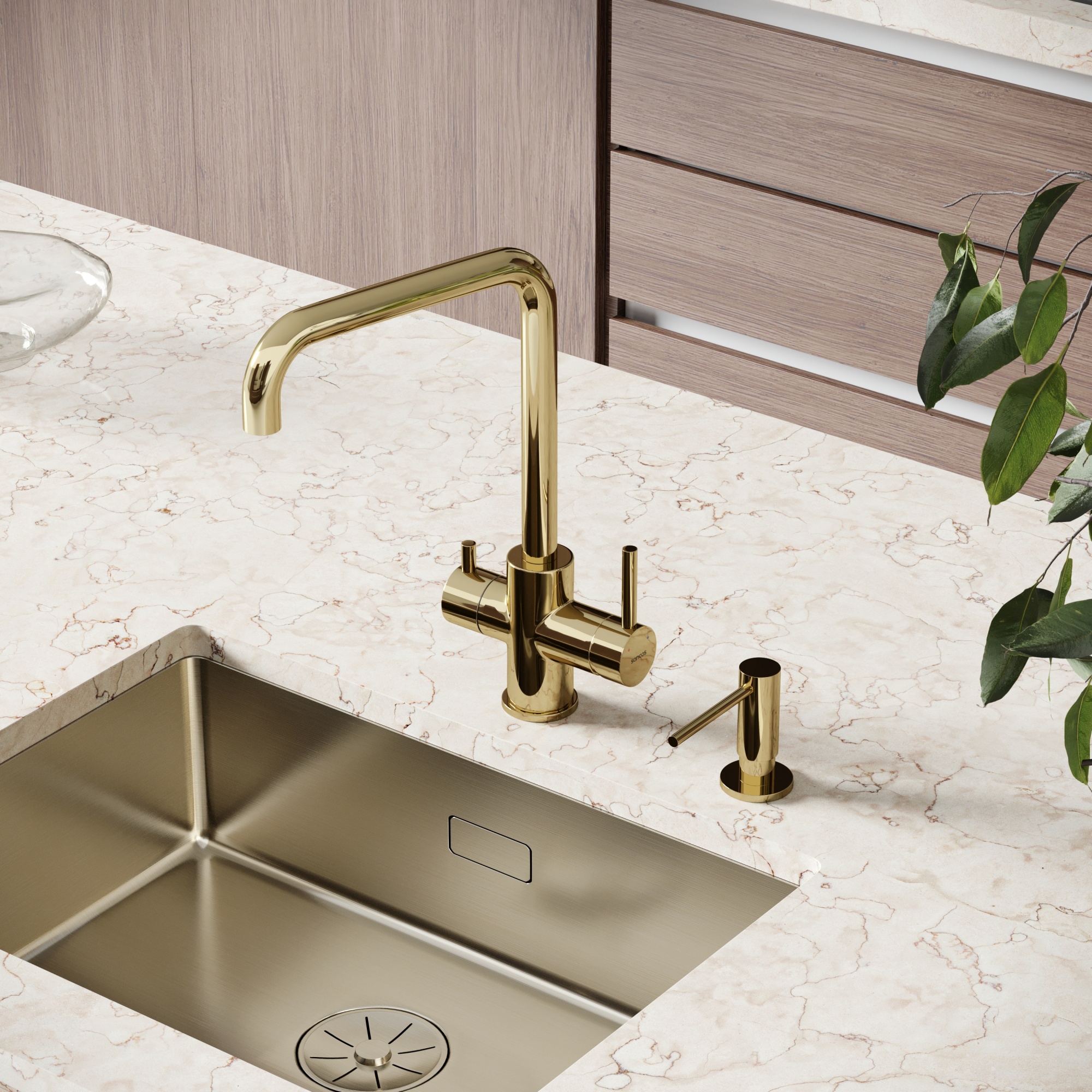 Смеситель для кухни SANCOS Vela с возможностью подключения фильтра для воды, цвет полированное золото, арт. SC4013ZG