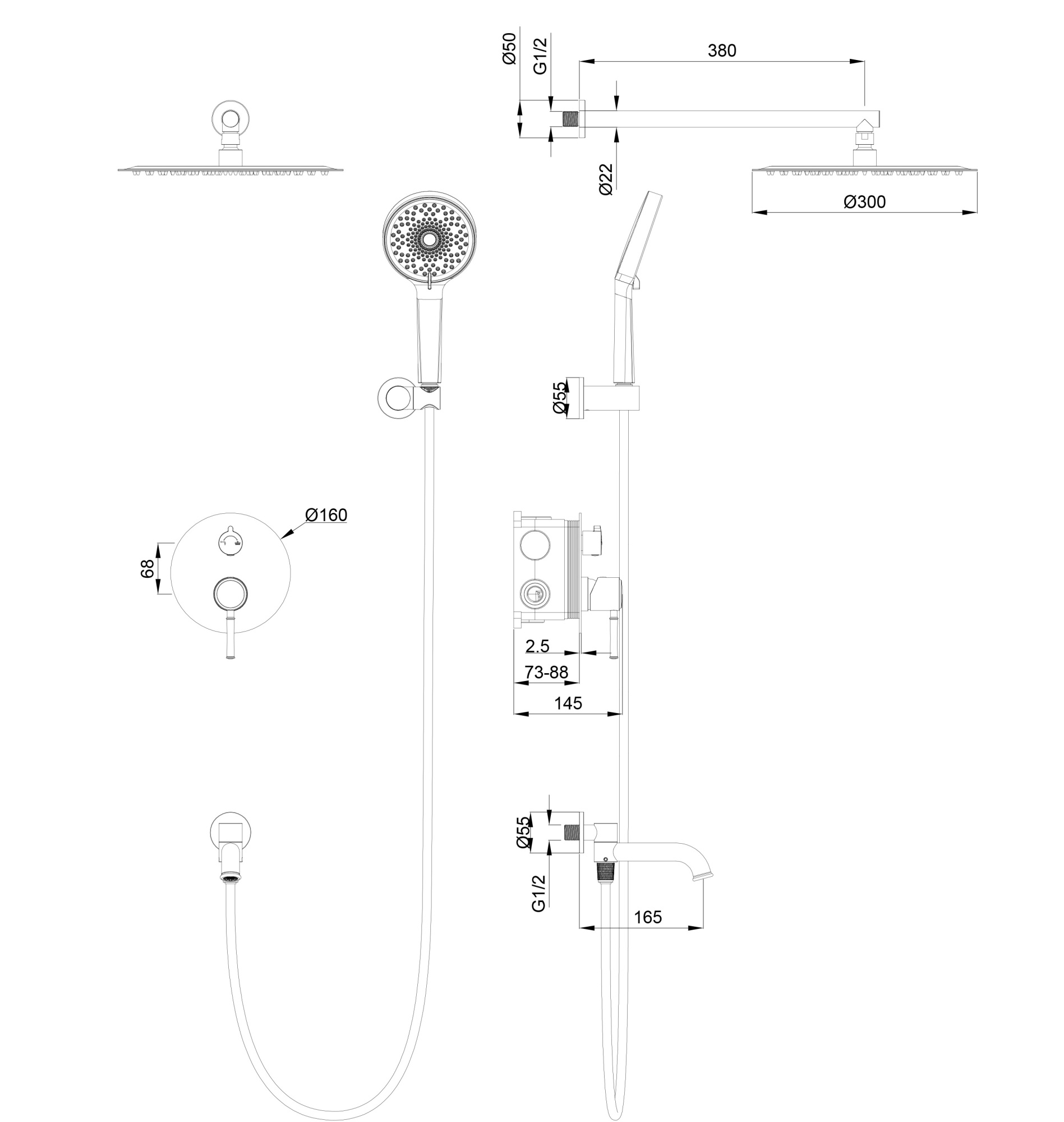 Душевая система встраиваемая wonzon & woghand tor, розовое золото (ww-88939073-rg)