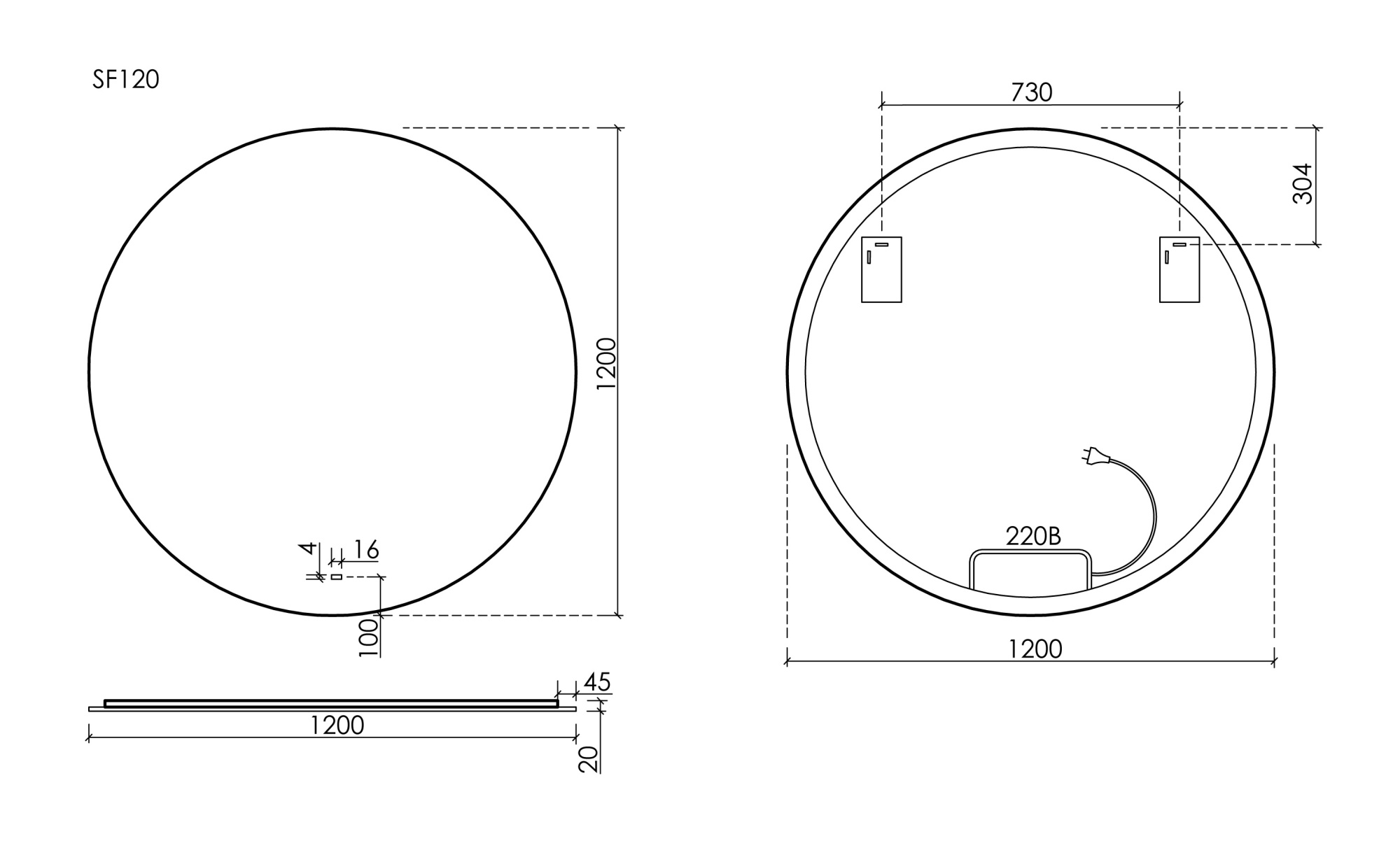 Зеркало для ванной комнаты SANCOS Sfera D1200 c фоновой подсветкой, арт. SF1200