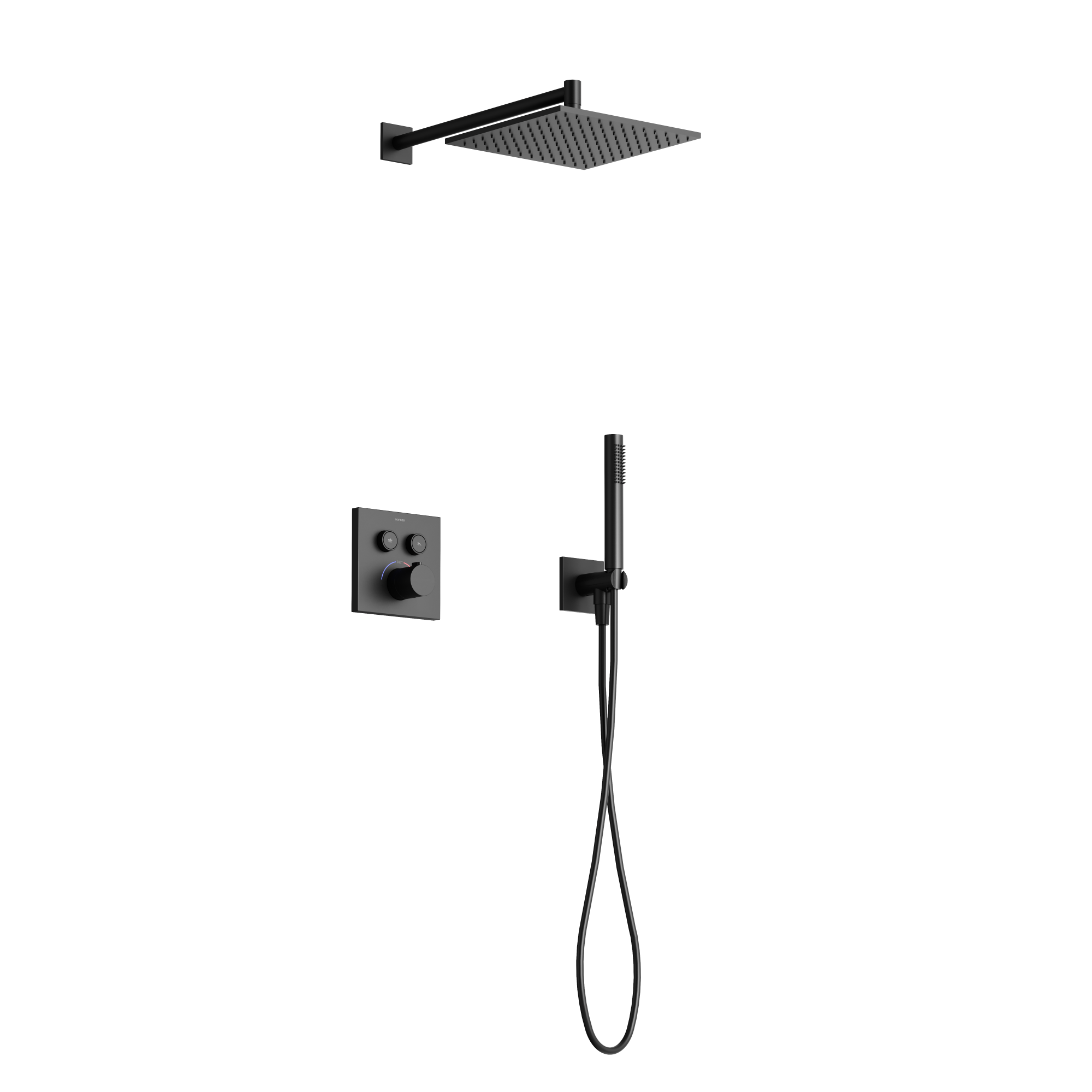 Душевой комплект с термостатом sancos linn, с внутренней частью, черный матовый, арт. sc9022mb Душевой комплект с термостатом sancos linn, с внутренней частью, черный матовый, арт. sc9022mb
