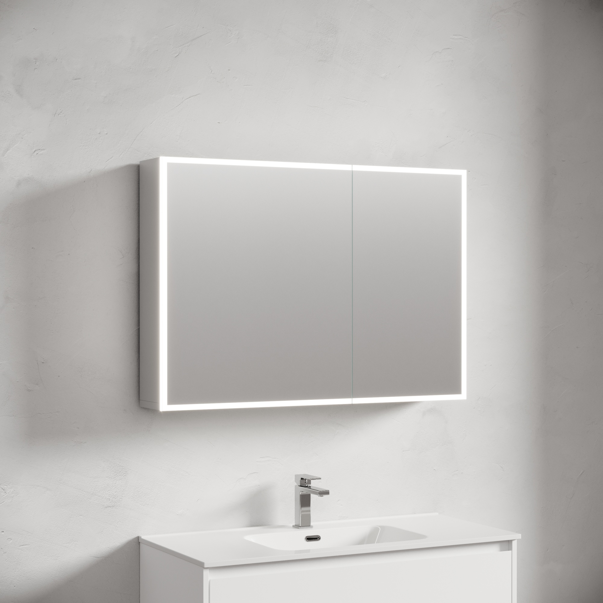 Зеркальный шкаф для ванной комнаты из алюминия sancos evoke1000x700х136 мм с led подсветкой, арт. sc80100