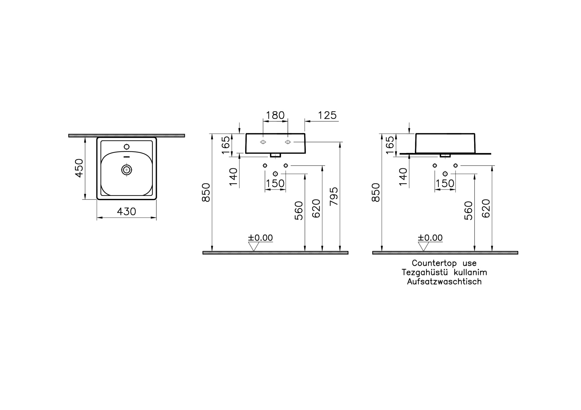 Накладная раковина equal с переливным отверстием, 43 см, цвет матовый каменный серый