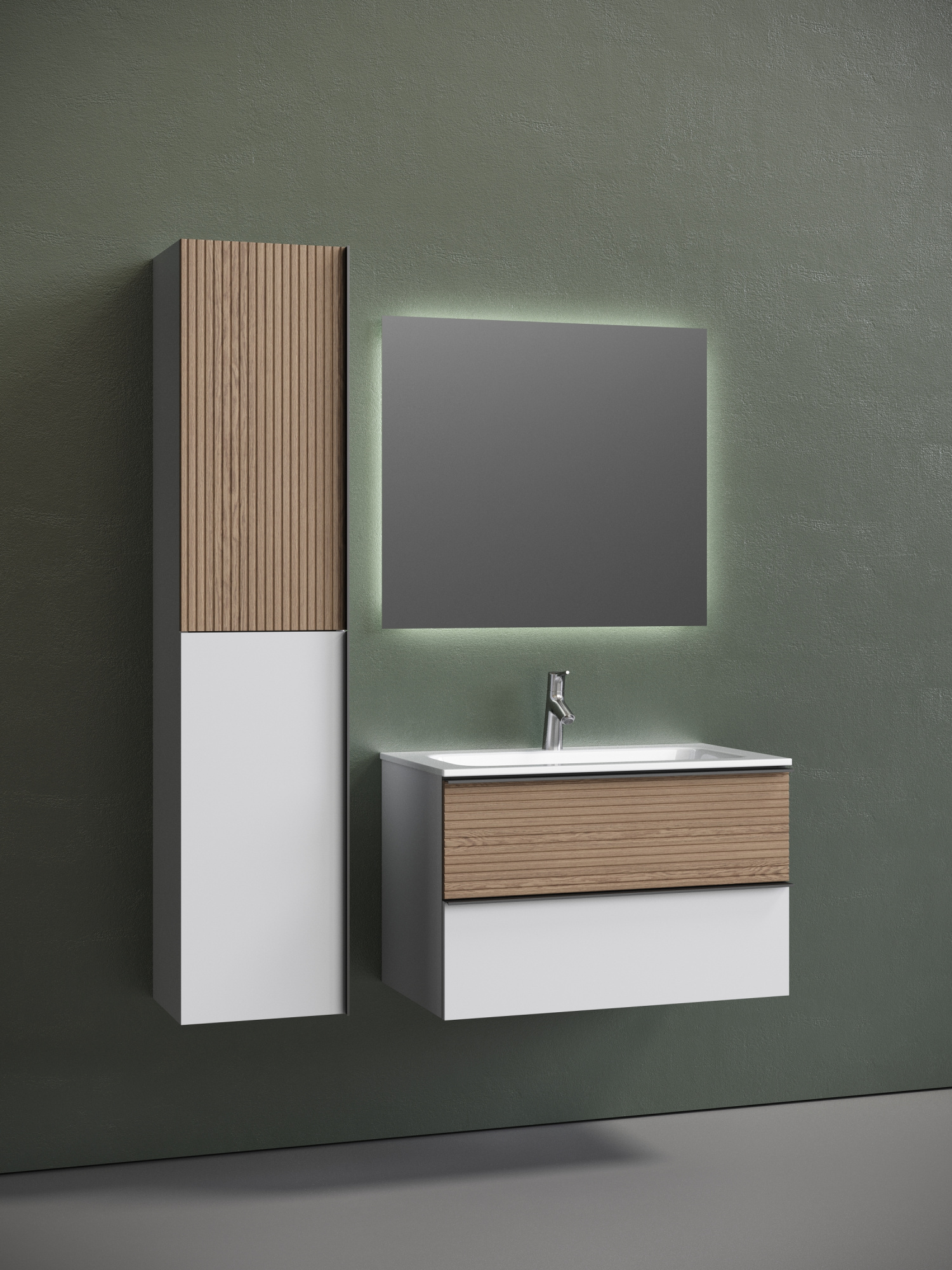 Тумба подвесная sancos delta 790х445х500, c двумя ящиками оснащенными доводчиками,  дуб светлый/белый , арт. dl80w