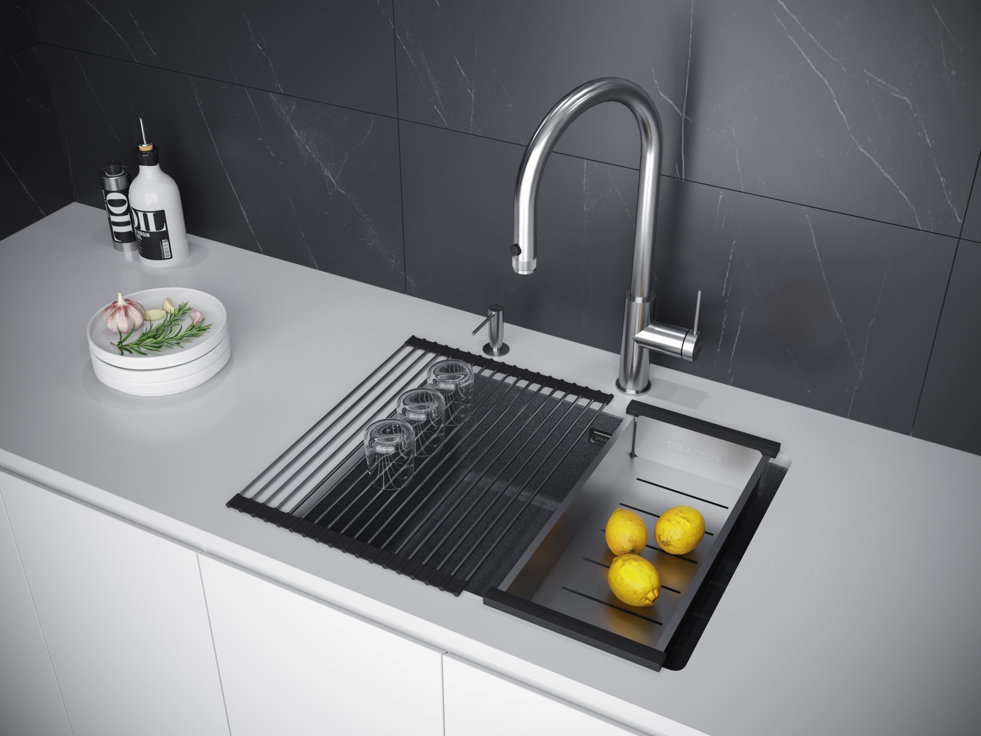 Мойка lumi 55uni-skew, it-granit, lu55sk-dg, графит, 555х440, paulmark