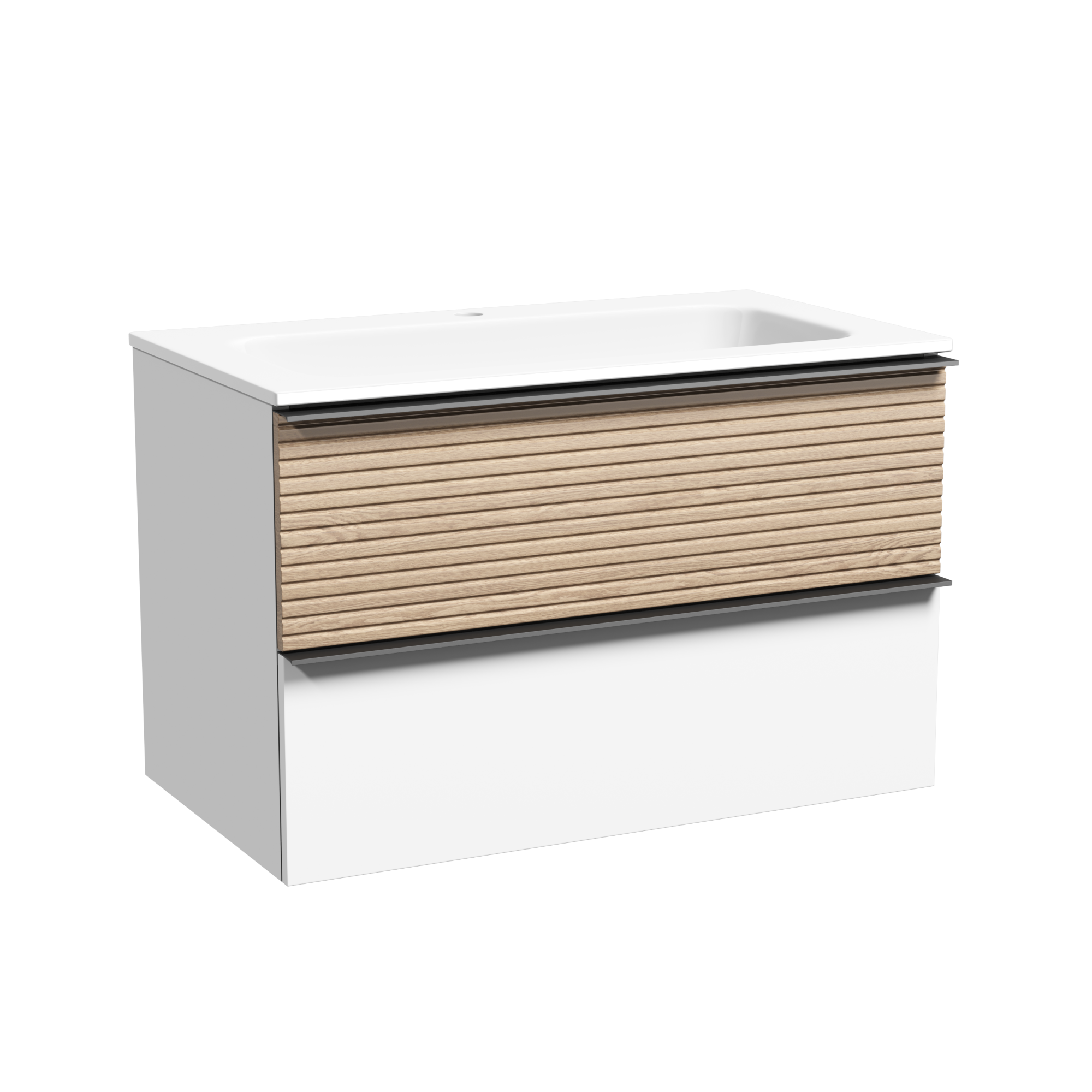 Тумба подвесная sancos delta 790х445х500, c двумя ящиками оснащенными доводчиками,  дуб светлый/белый , арт. dl80w