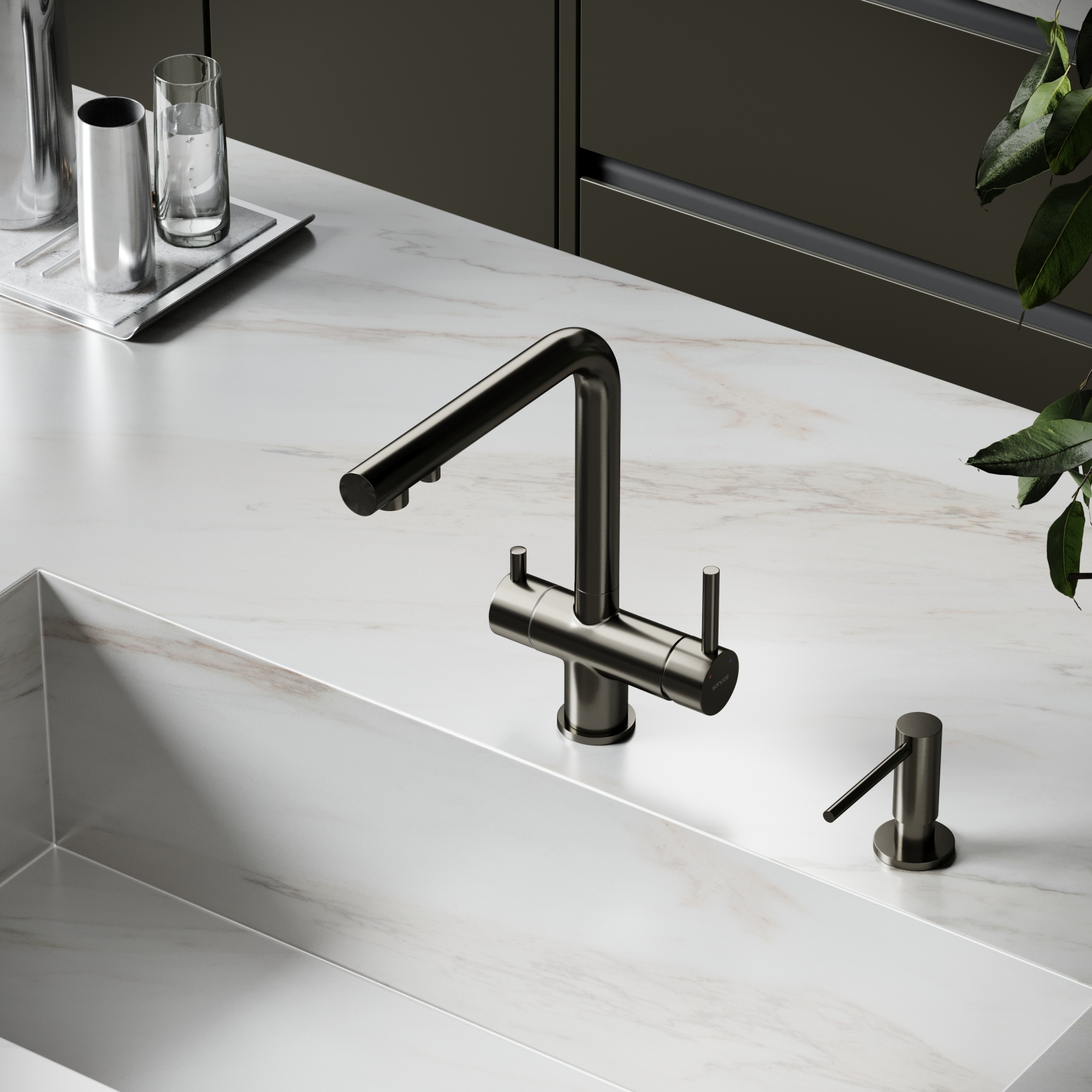 Смеситель для кухни SANCOS Foster с возможностью подключения фильтра для воды, цвет вороненая сталь, арт. SC4014GG