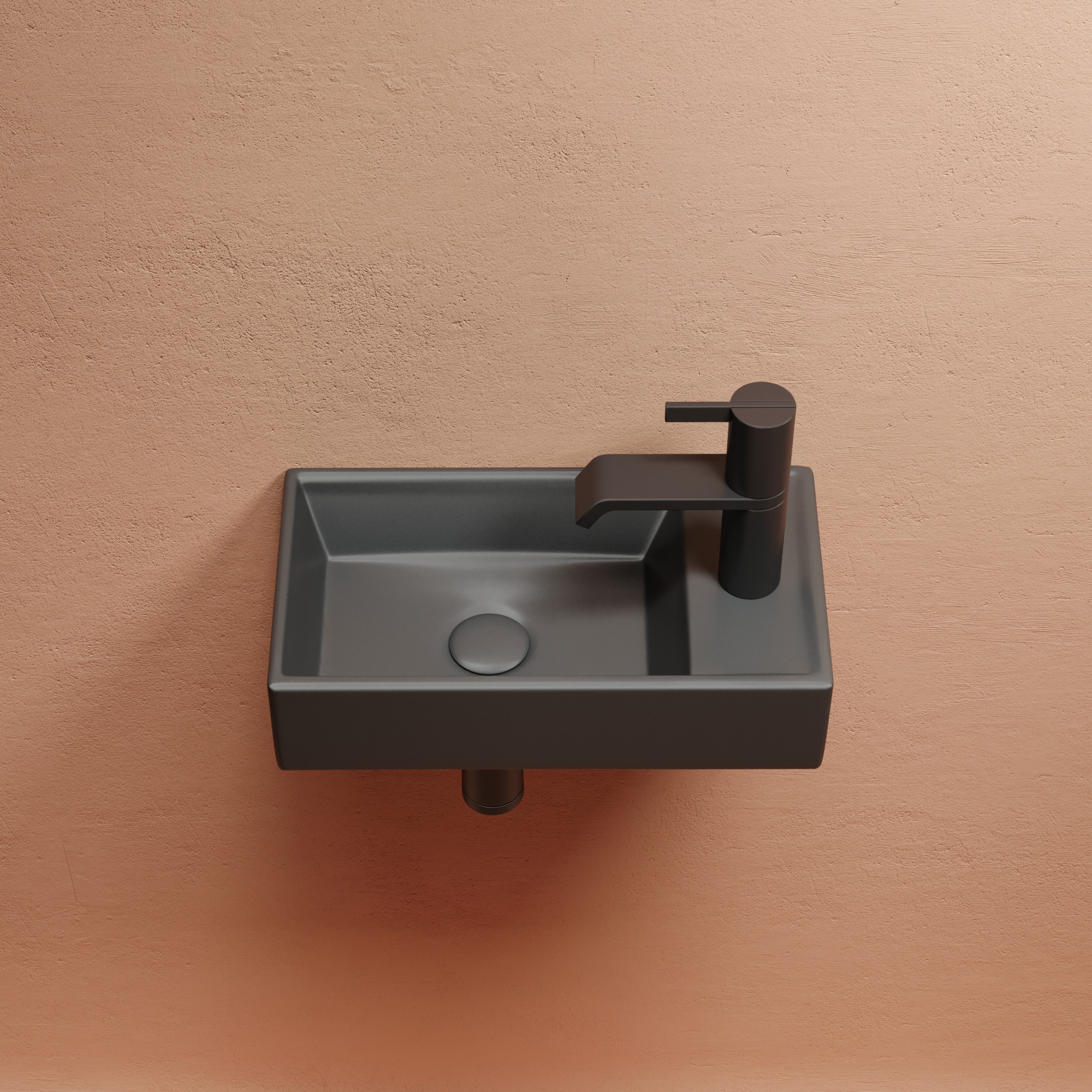 Умывальник подвесной прямоугольный (чаша слева, отверстие под смеситель справа) цвет темный антрацит матовый element 407x217x100