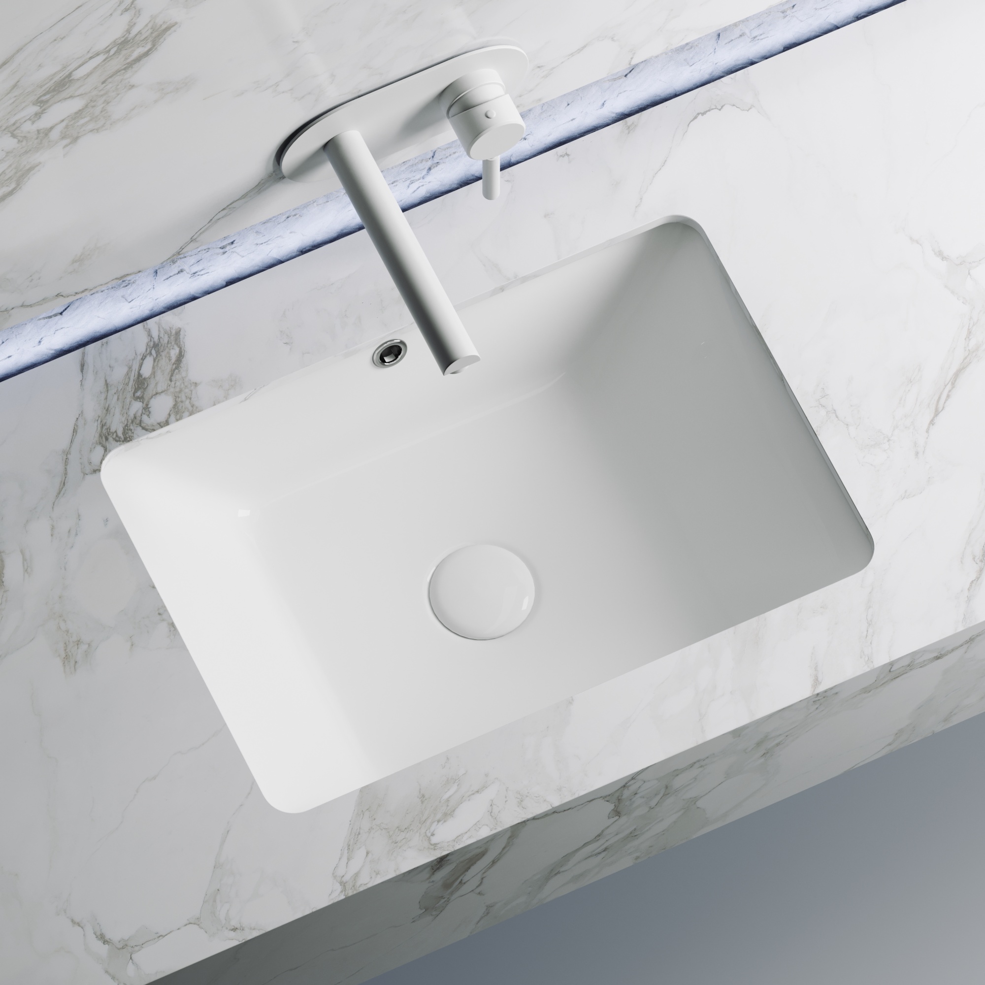 Умывальник прямоугольный встраиваемый под столешницу element 550x400x185мм, с крепежом и шаблоном для установки