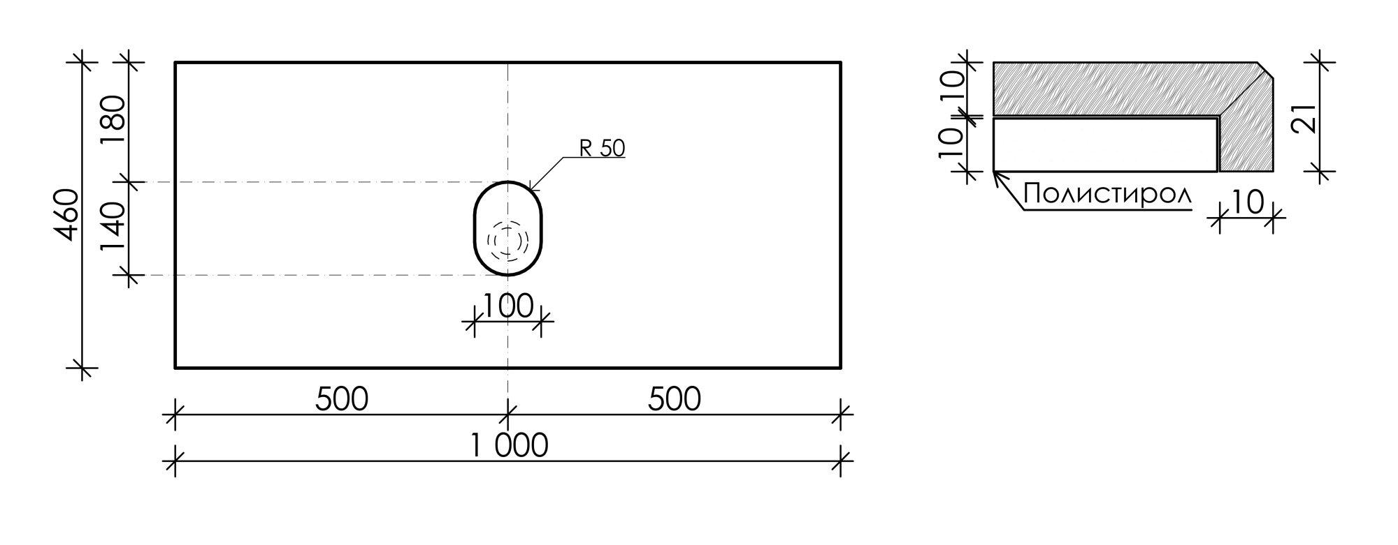 Столешница для ванной комнаты sancos  1000х460 , арт. tt100a2