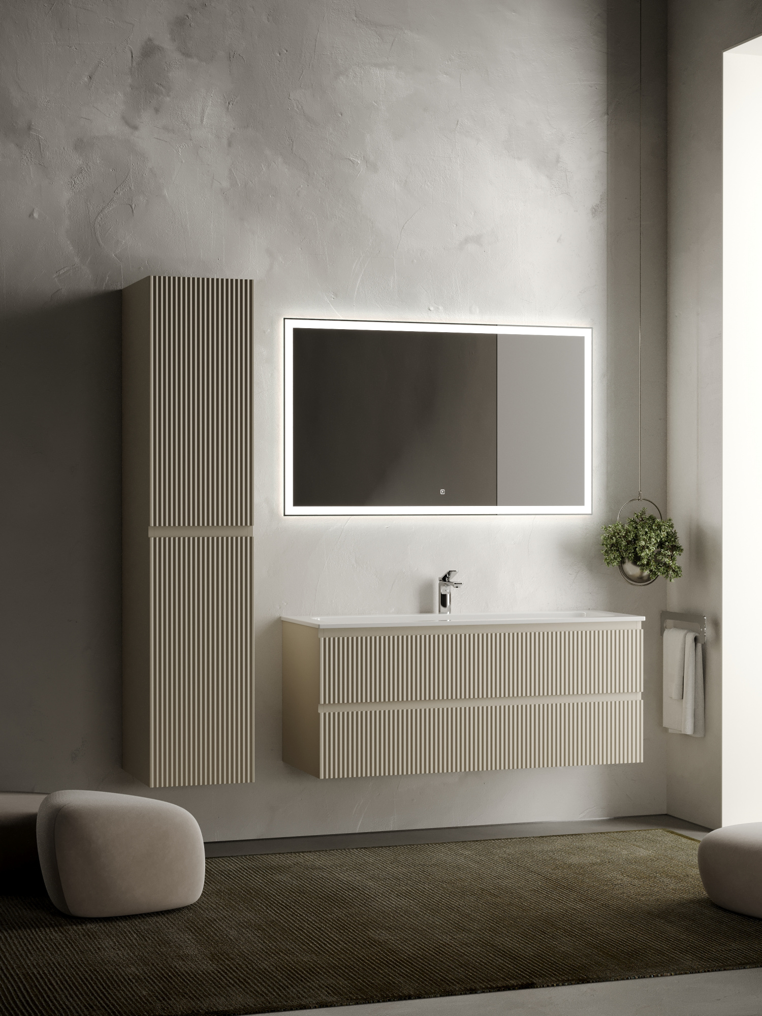 Тумба подвесная sancos snob r 1195х445х500, c двумя ящиками оснащенными доводчиками, beige soft, арт.snr120ce