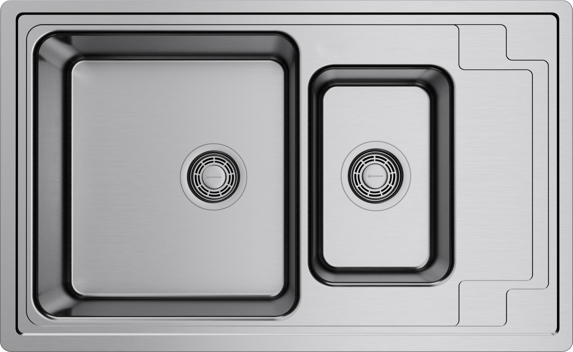 Кухонная мойка omoikiri mizu 78-2-in нерж. сталь/нержавеющая сталь 780 x 480 x 195