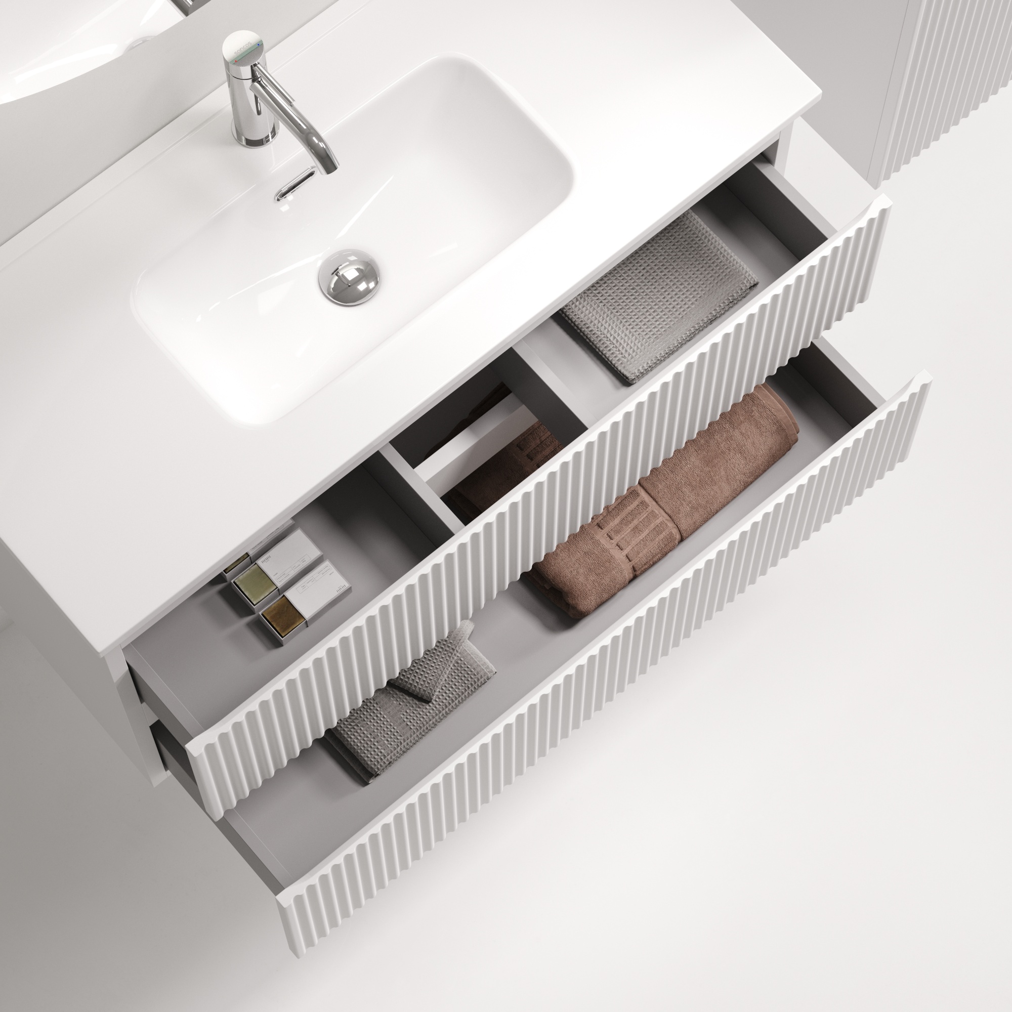 Тумба подвесная SANCOS Snob R 890х390х500, c двумя ящиками оснащенными доводчиками, Bianco, арт.SNR90/39W