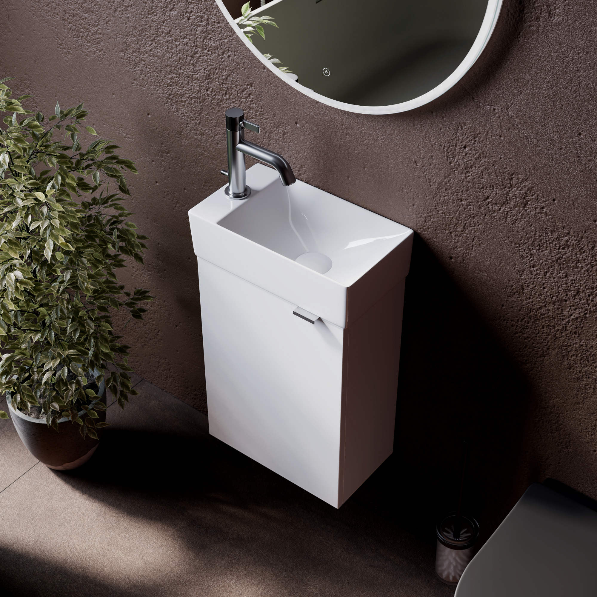 Тумба подвесная sancos mini 355х205х500, с распашной дверцей, внутри 1 полка, белый глянец , арт.mn35wl