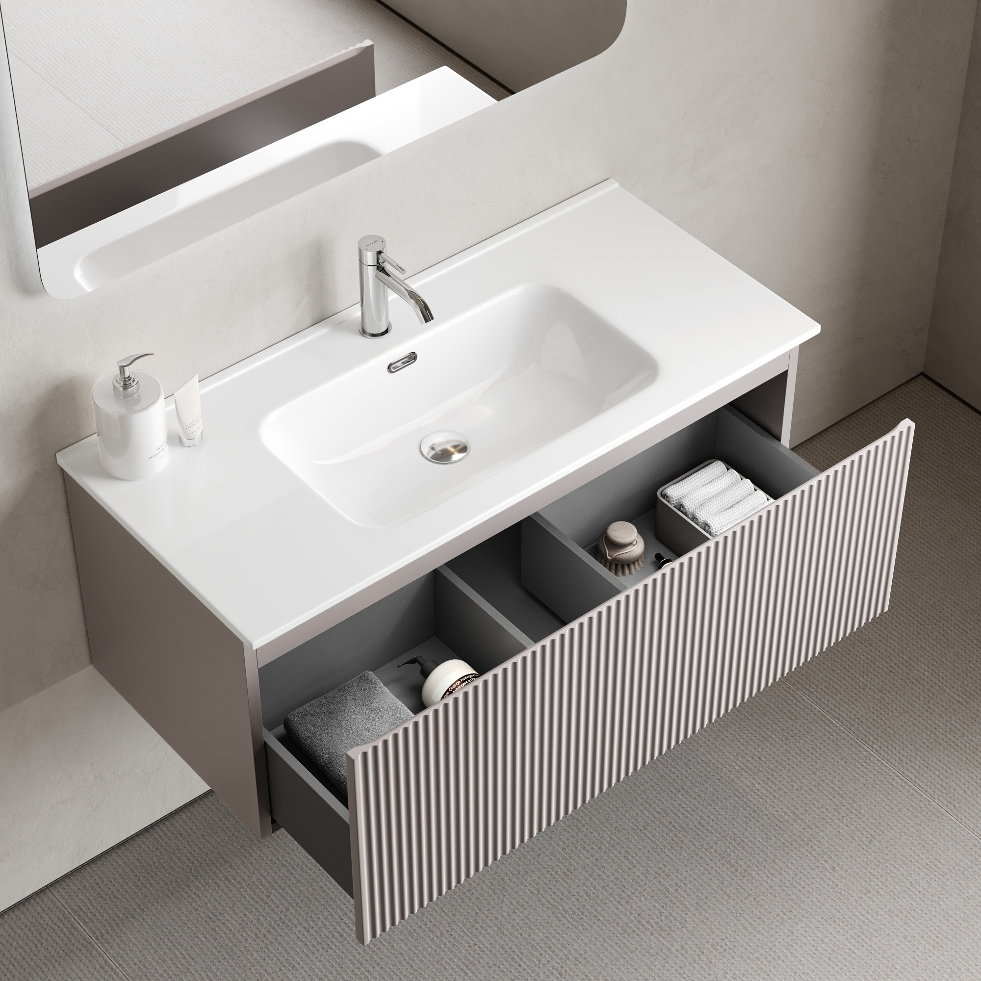 Тумба подвесная SANCOS Snob R 1.0 995х445х406, c одним ящиком оснащенным доводчиками, Doha Soft , арт.SNR1.0100SM