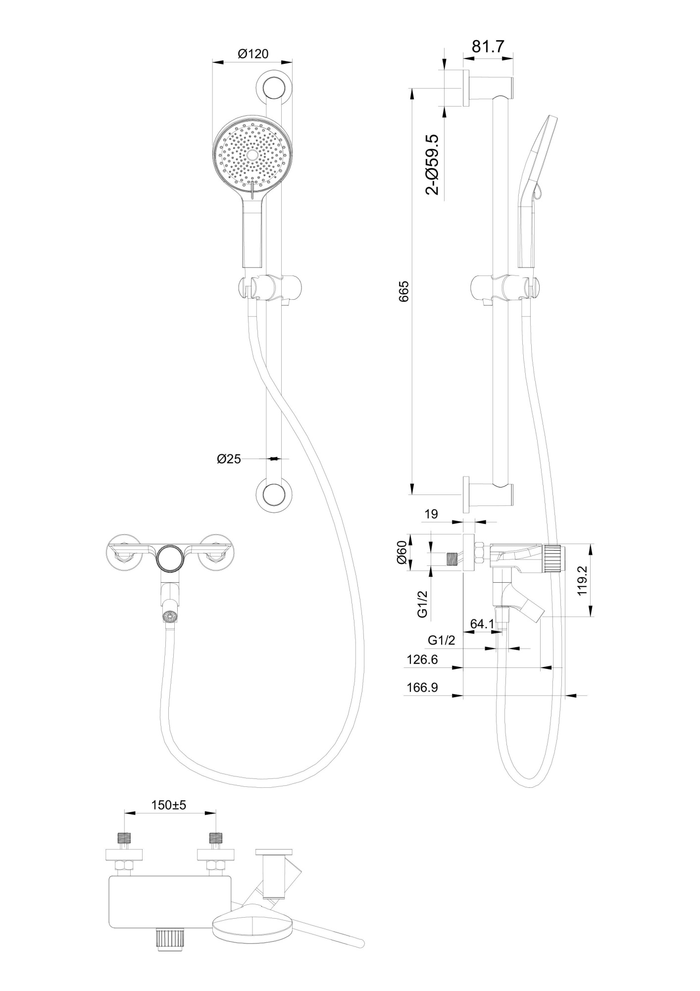 Смеситель для ванны с душевым гарнитуром wonzon & woghand click, черный матовый (ww-fe05l222-mb)