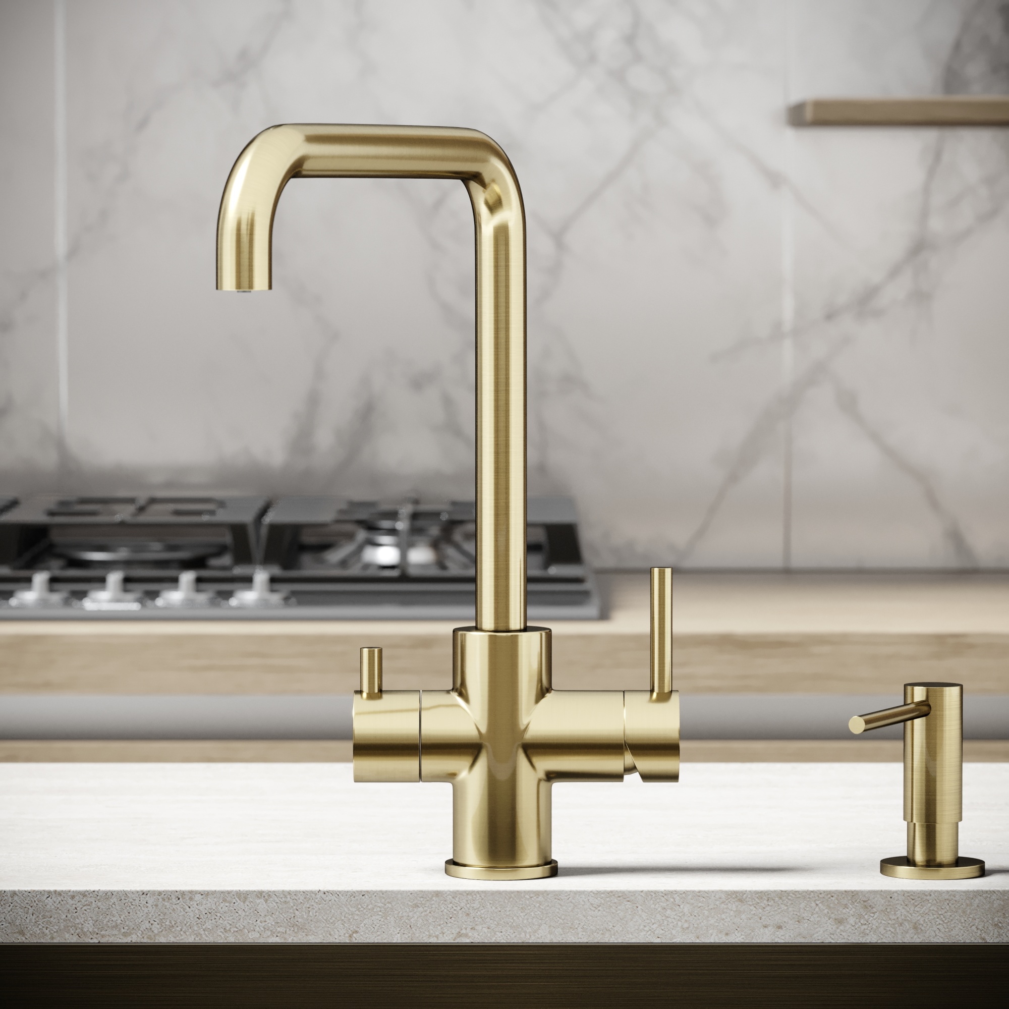 Смеситель для кухни SANCOS Vela с возможностью подключения фильтра для воды, брашированное золото, арт. SC4013BG