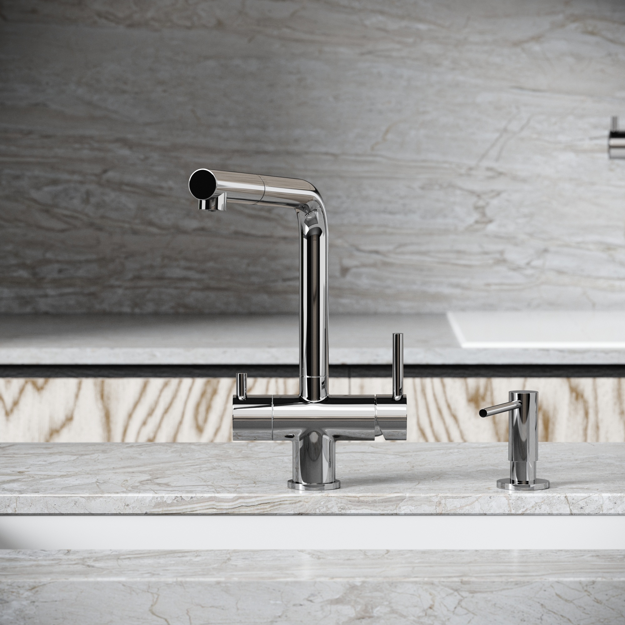 Смеситель для кухни SANCOS Spin с поворотным и вытяжным изливом, c краном для фильтрованной воды, цвет хром, арт. SC4015CH