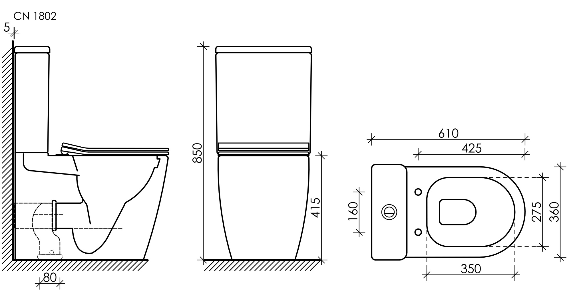 Напольный пристенный унитаз highlight rimless