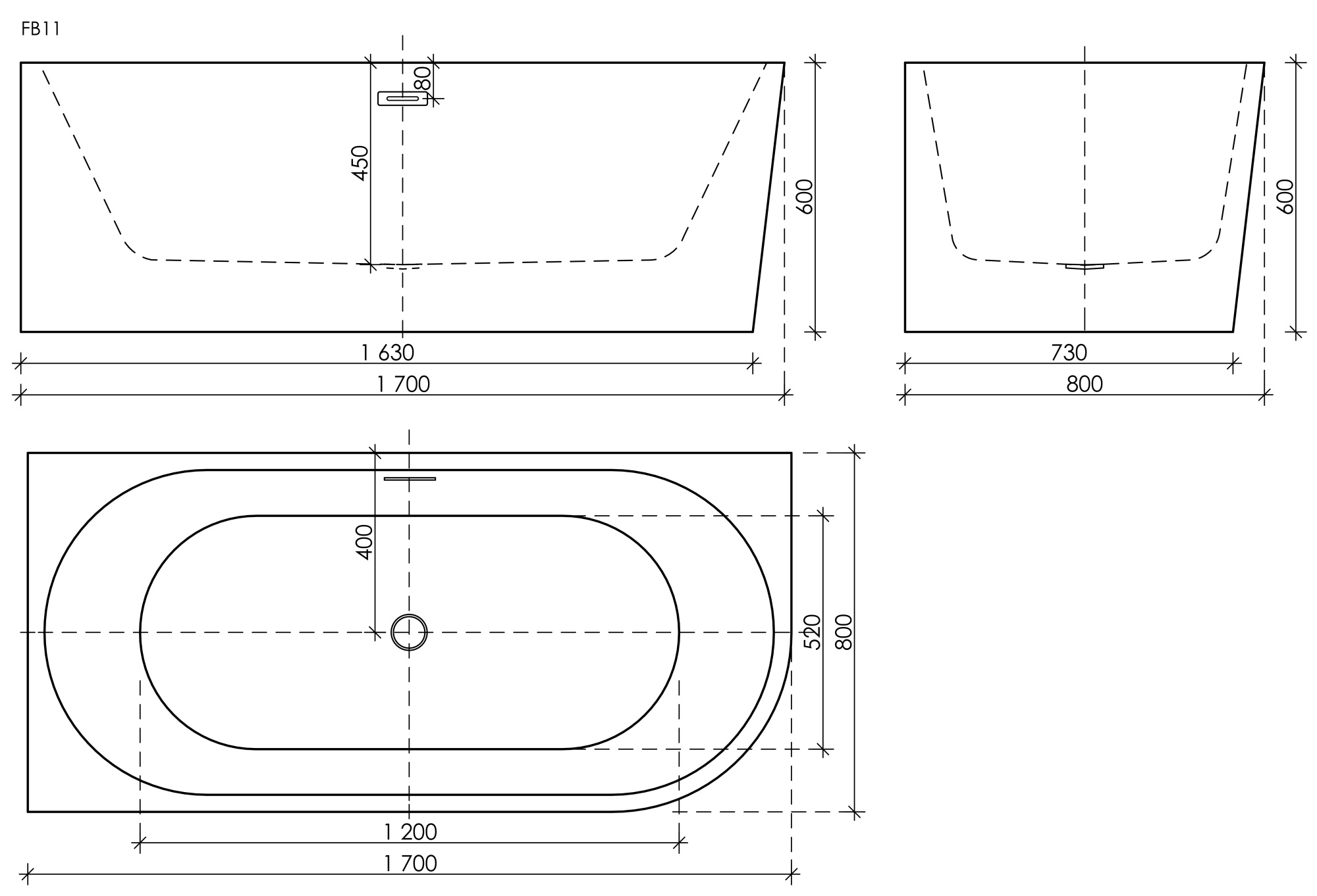 Ванна veneto l  акриловая отдельностоящая пристенная угловая; цвет белый; размер 1700*800*600мм; слив-перелив донный клапан "click-clack" в комплекте, хром арт. fb11 Ванна veneto l  акриловая отдельностоящая пристенная угловая; цвет белый; размер 1700*800*600мм; слив-перелив донный клапан "click-clack" в комплекте, хром арт. fb11