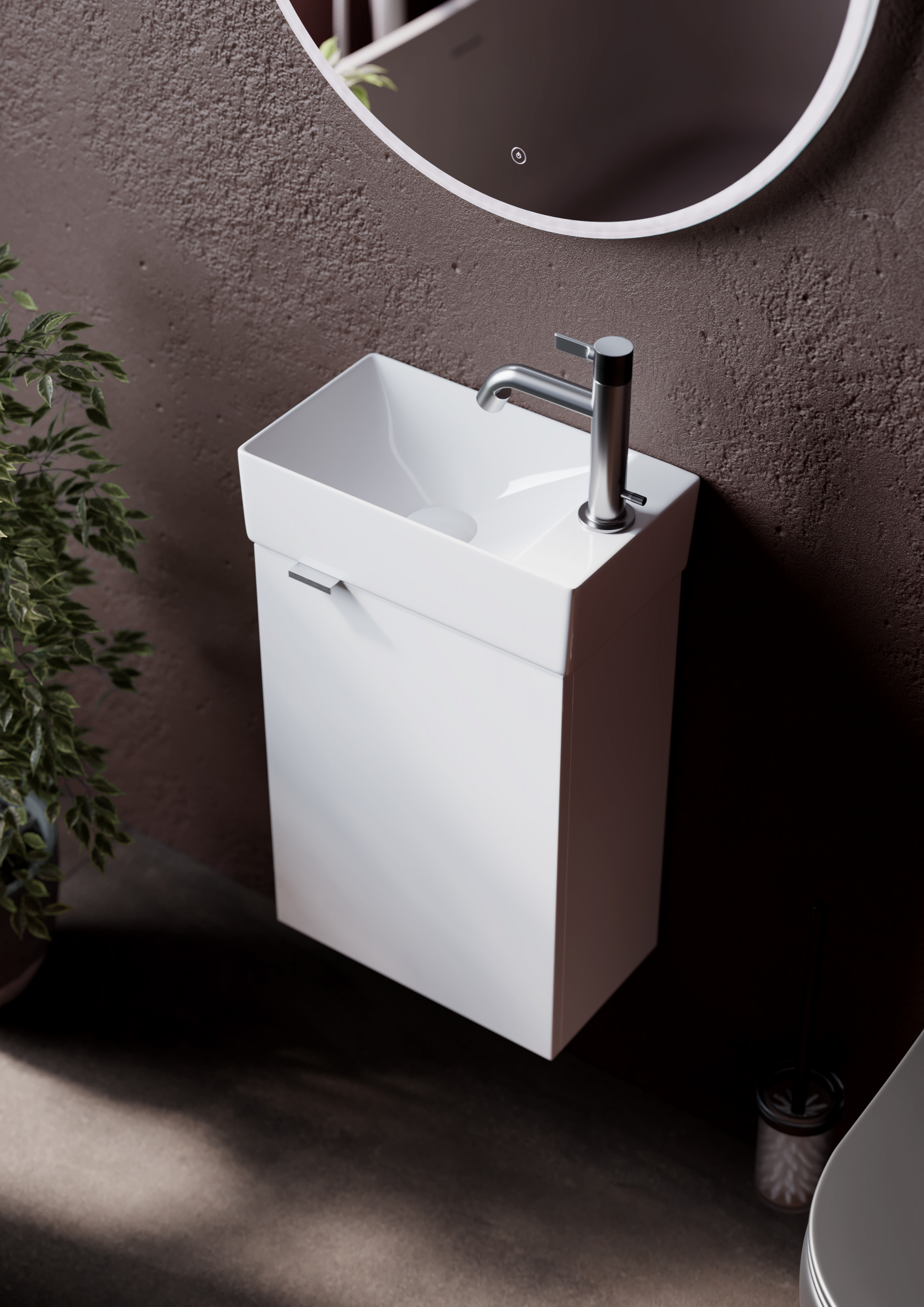 Тумба подвесная sancos mini 355х205х500, с распашной дверцей, внутри 1 полка, белый глянец , арт.mn35wr