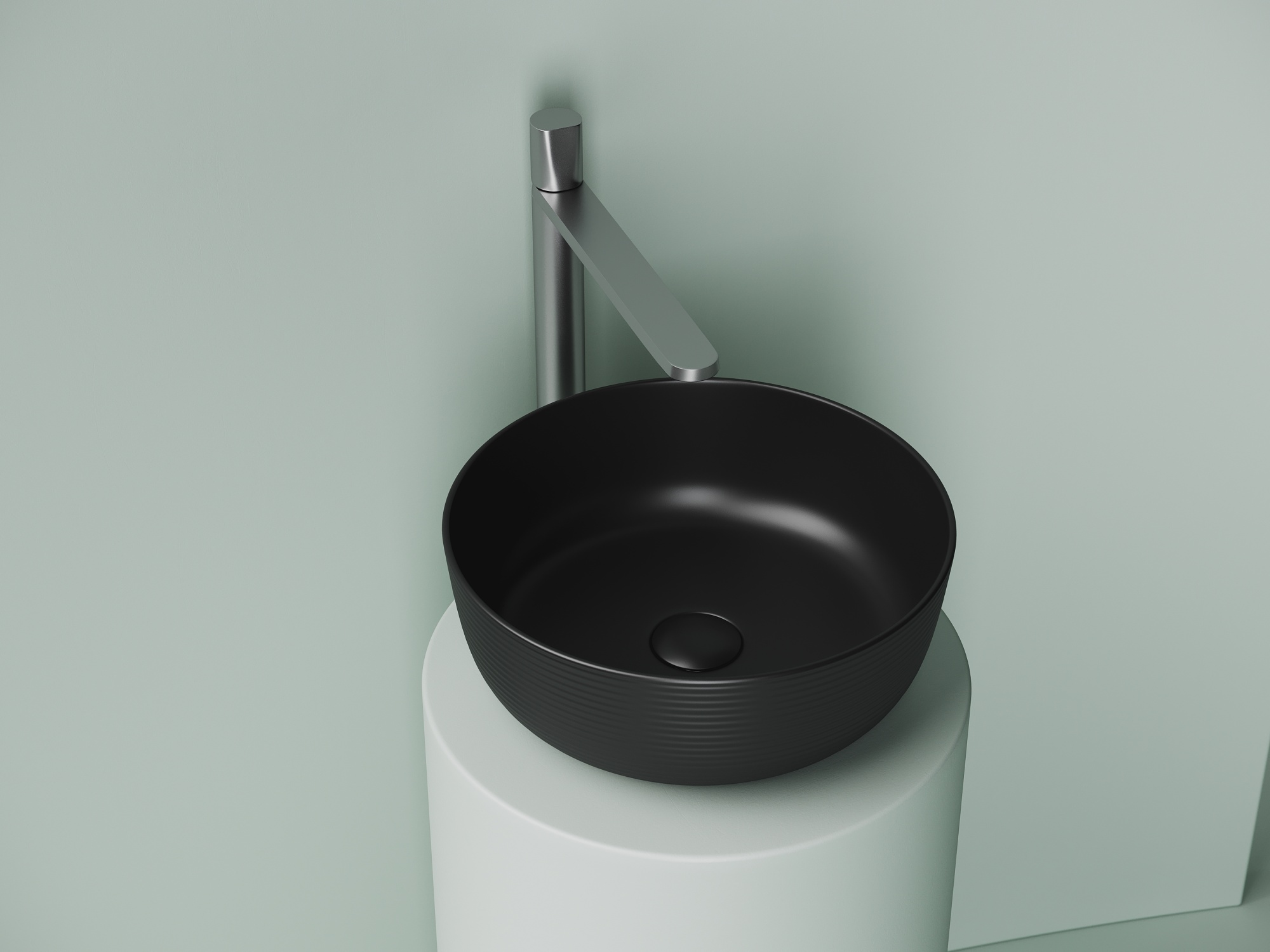 Раковина накладная круглая 356x356x135, цвет черный матовый