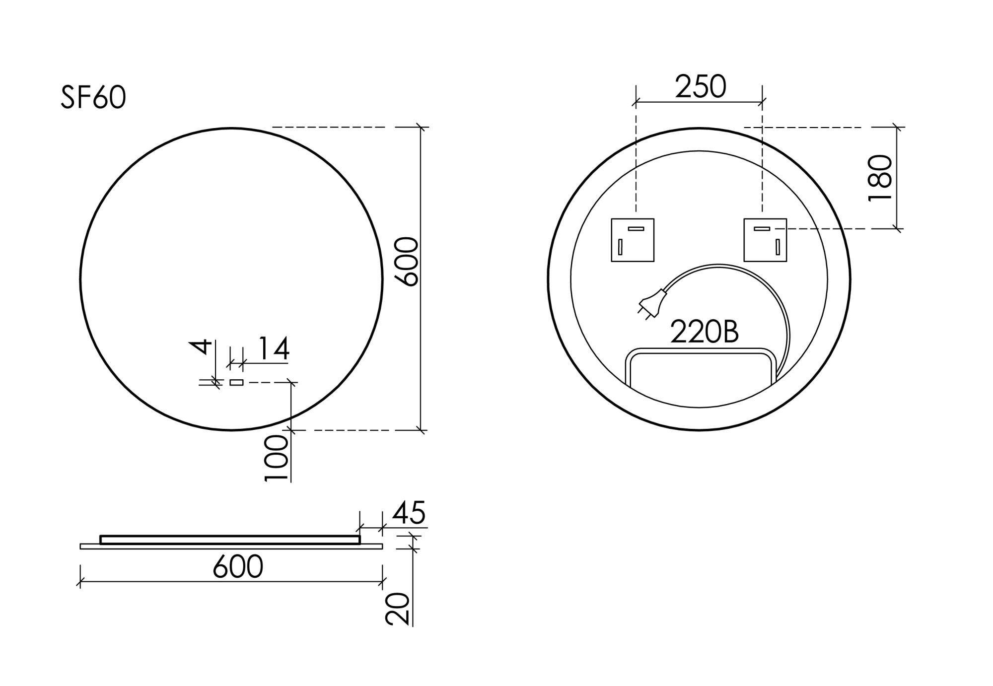 Зеркало для ванной комнаты  sancos sfera d600  c  подсветкой , арт. sf600
