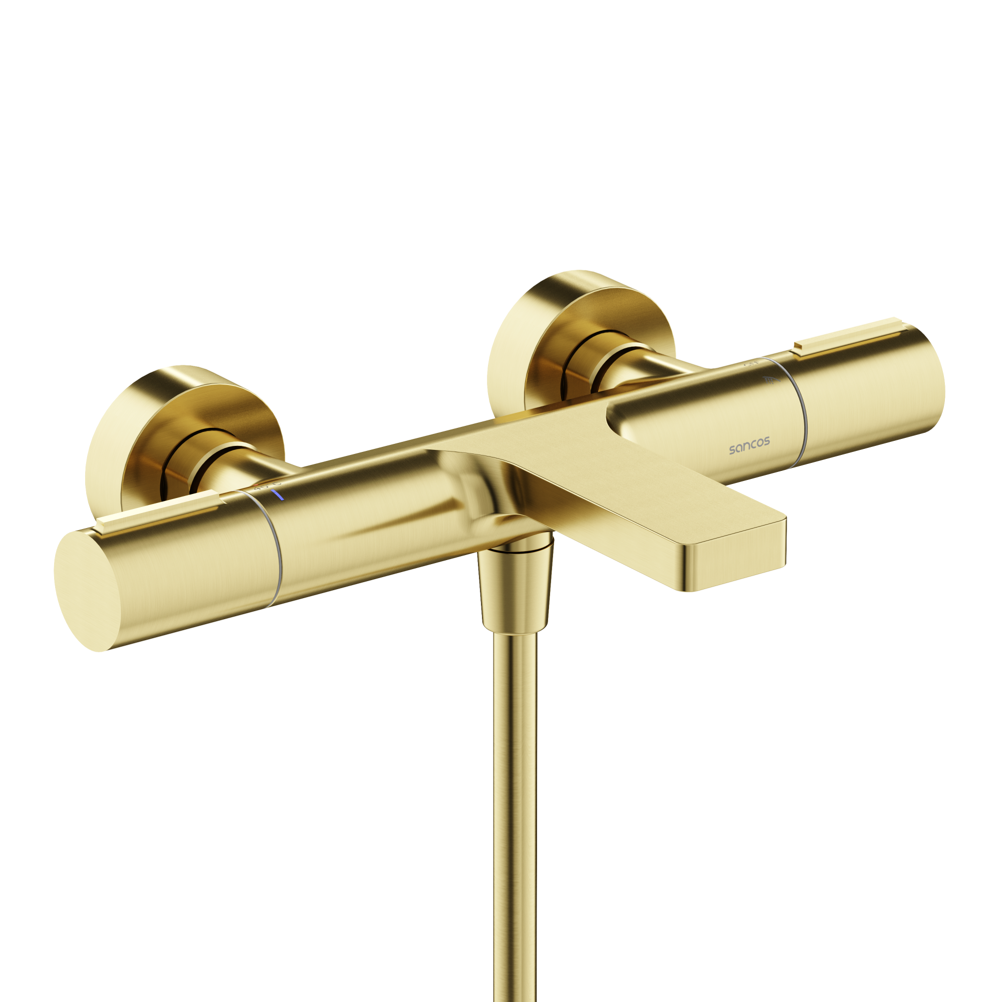 Термостатический смеситель для ванны и душа sancos etna, брашированное золото, pvd покрытие, арт. sc9006bg