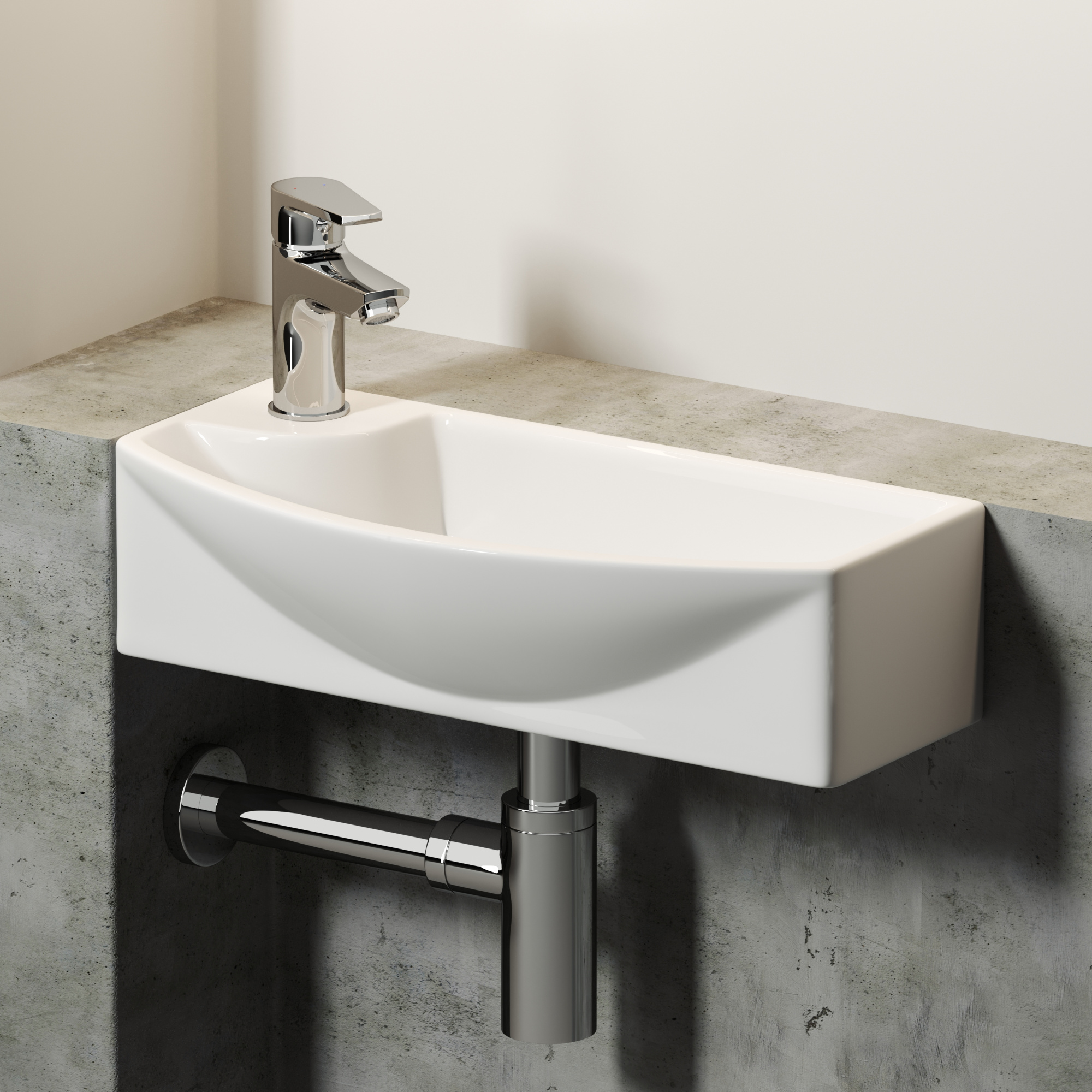 Умывальник подвесной прямоугольный с крепежом (чаша справа, отверстие под смеситель слева) element 455x220x130мм