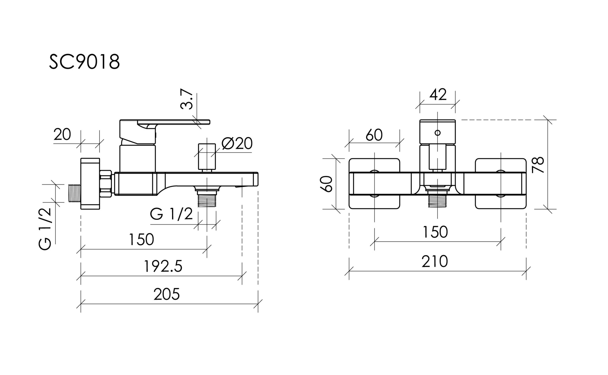 Смеситель для ванны и душа SANCOS Studio, брашированный никель, PVD покрытие,  арт. SC9018BN