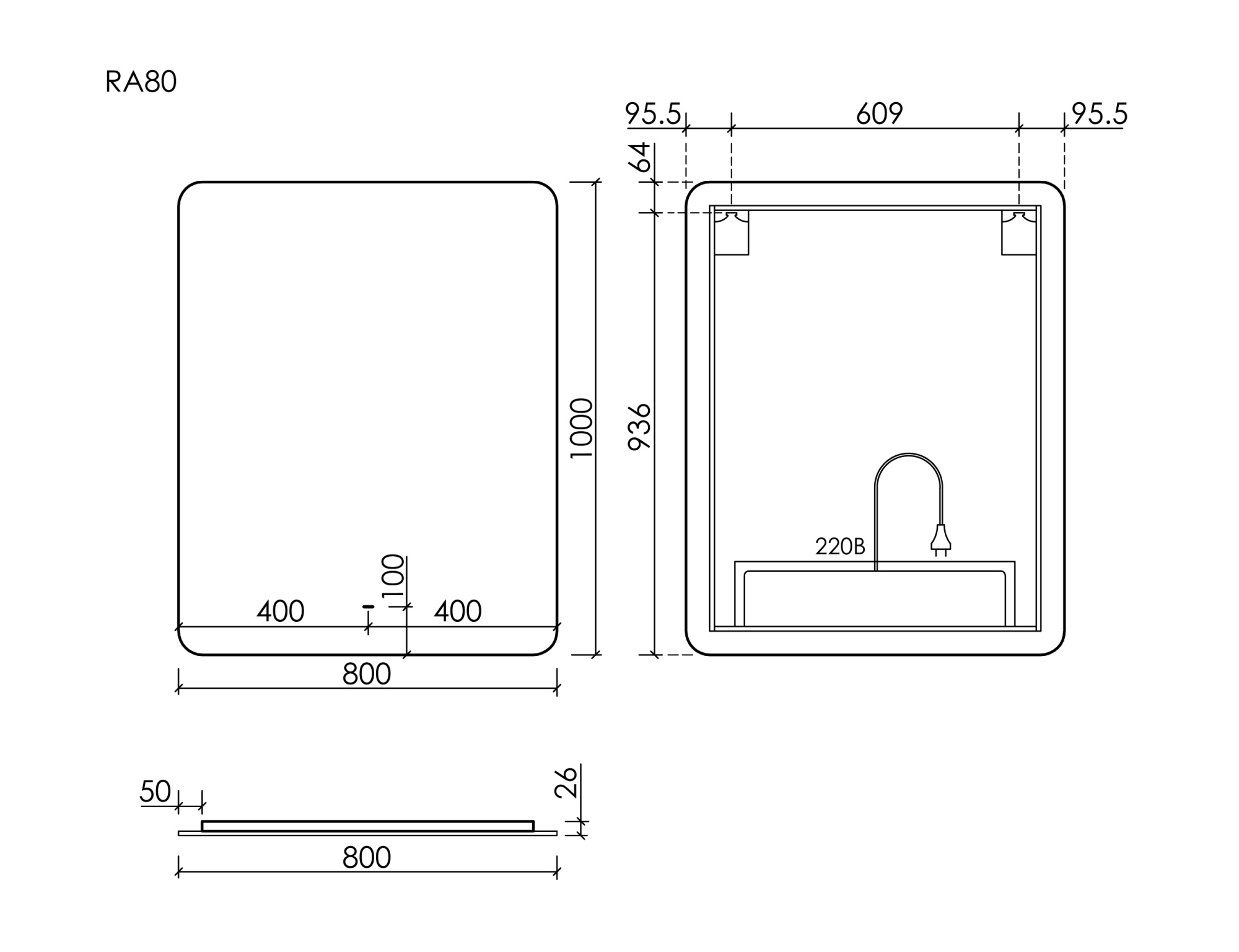 Зеркало для ванной комнаты SANCOS Ray 800х1000 c подсветкой, арт. RA800