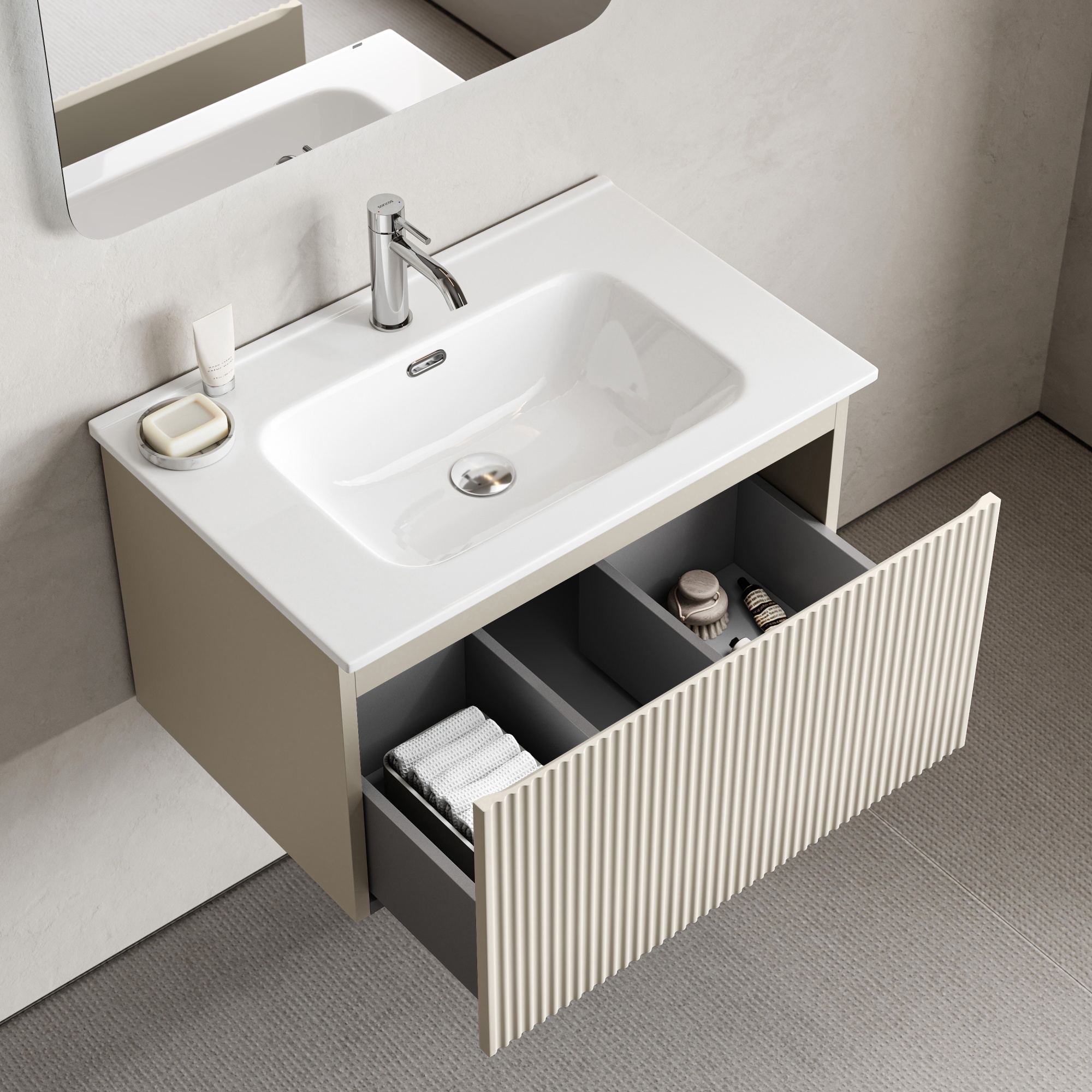 Тумба подвесная SANCOS Snob R 1.0 690х445х406, c одним ящиком оснащенным доводчиками  Beige Soft, арт. SNR1.070CE