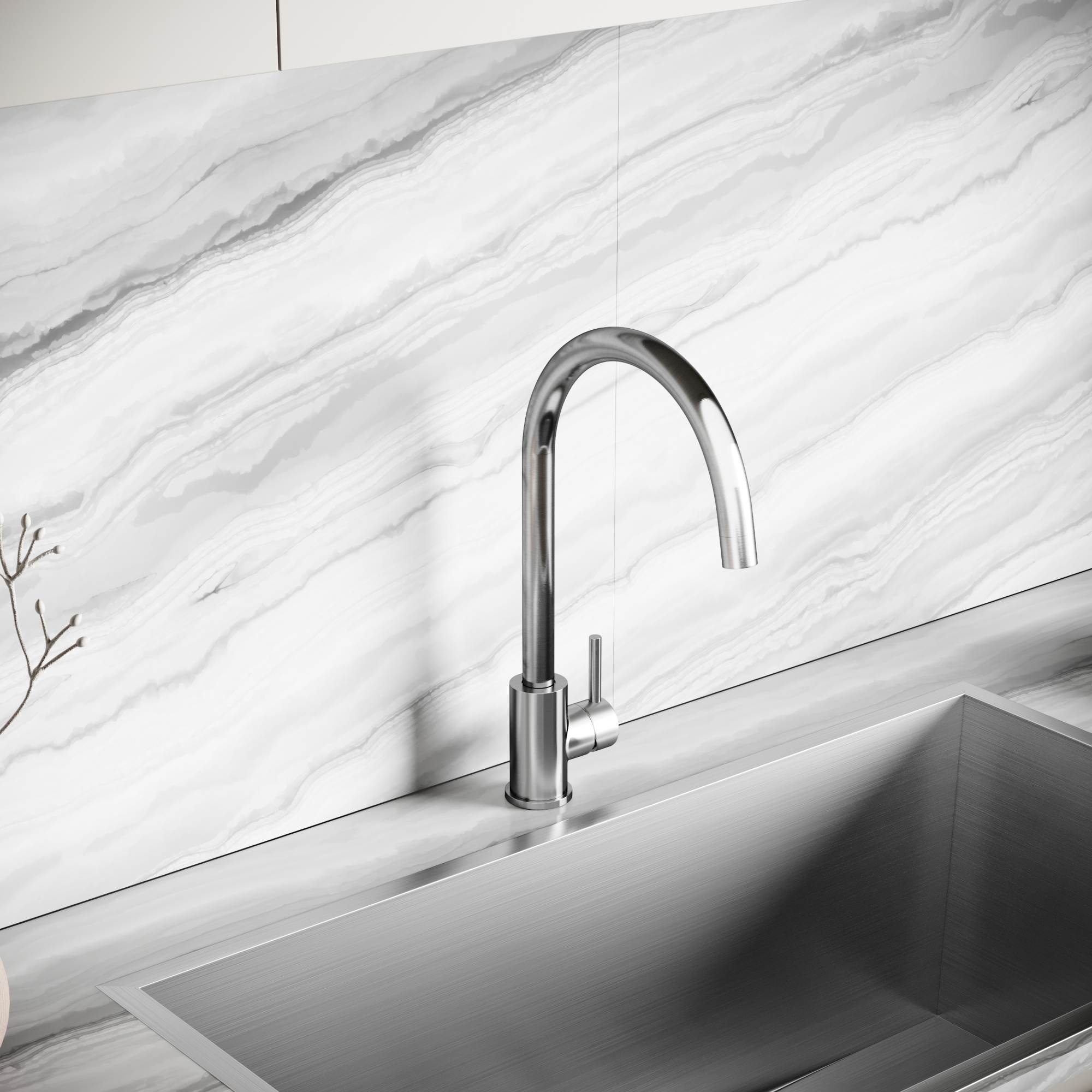 Смеситель для кухни из нержавеющей стали Sancos Stainless, с поворотным R изливом, арт SC12001SS