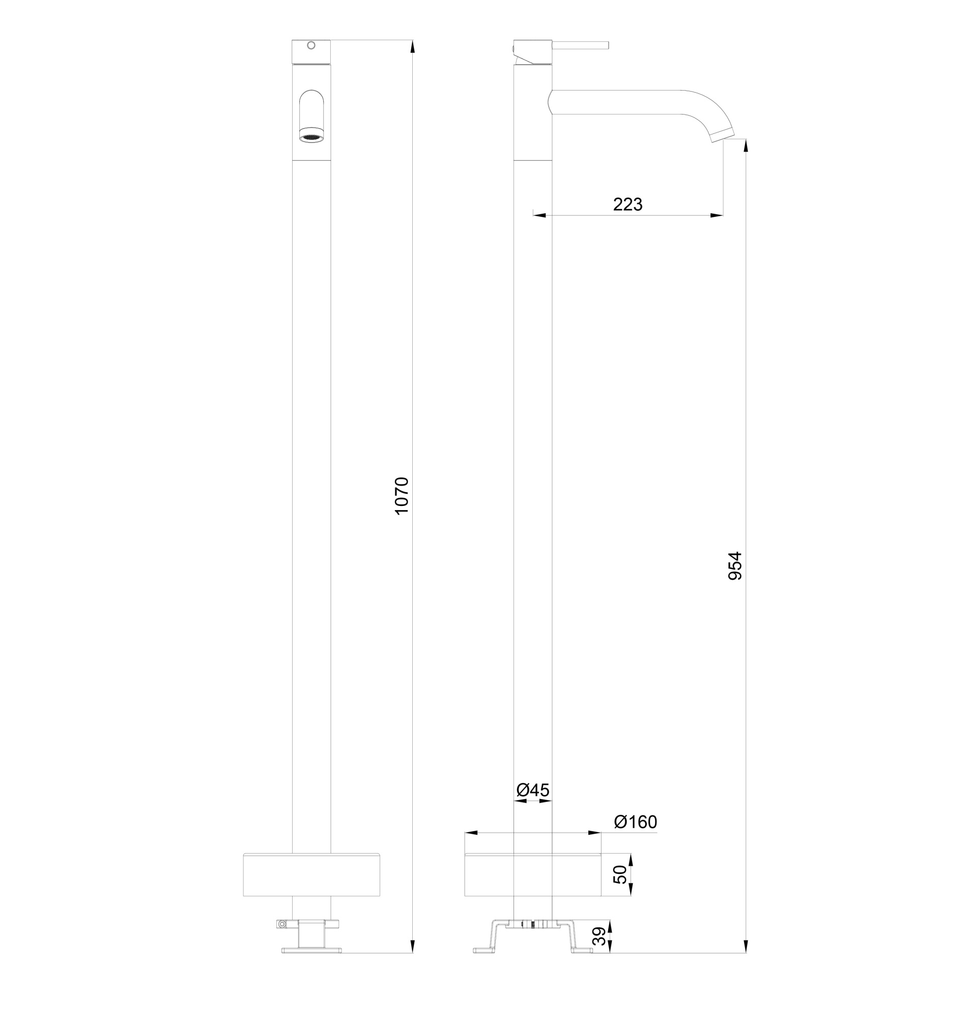 Смеситель для раковины напольного монтажа wonzon & woghand stick, черный матовый (ww-88649905-mb)