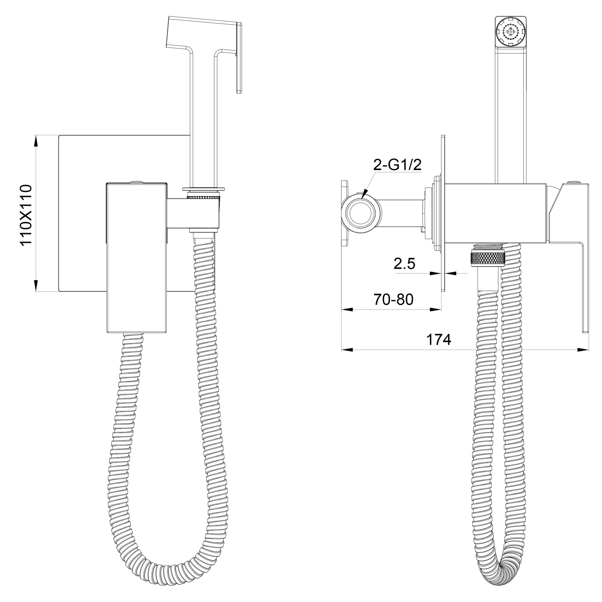 Смеситель с гигиеническим душем встраиваемый wonzon & woghand cube, брашированный никель (ww-88829016-bn)