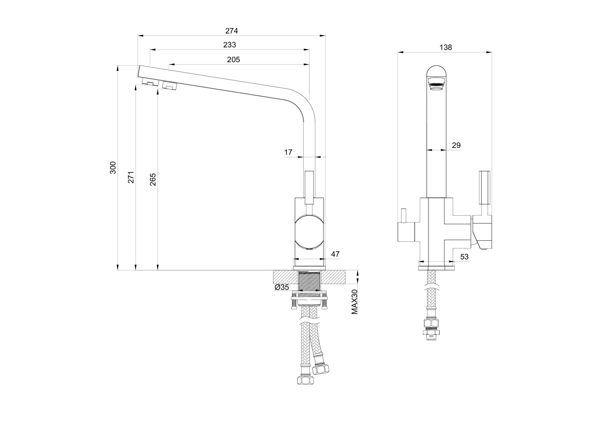Смеситель для кухни с подключением фильтра wonzon & woghand, темный графит (ww-88458003-bgm)